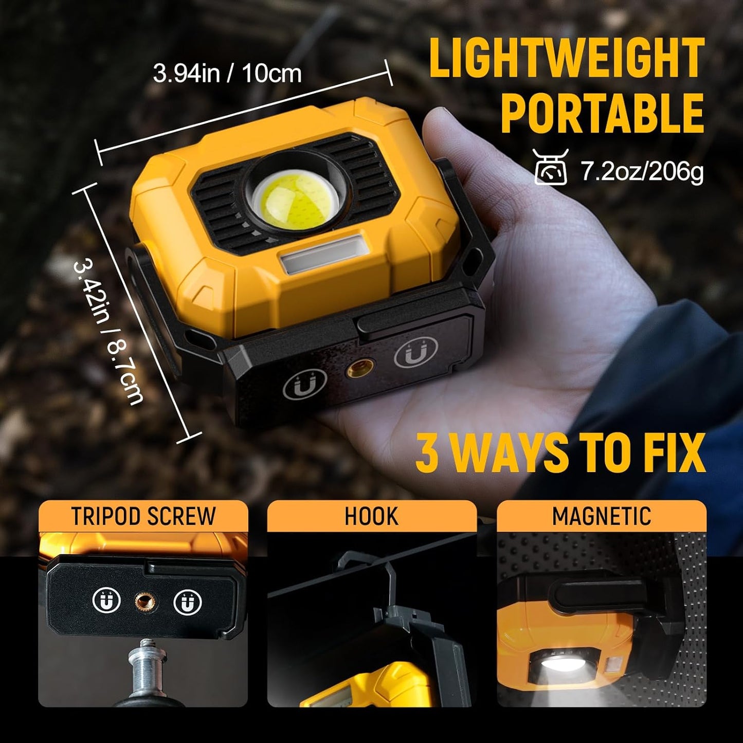 Adelante 2Pack Magnetic Work Light Rechargeable, 1500LM LED Work Light, 360° Rotating Stand 3 Color Temperature 12 Modes Waterproof Bright Flashlight for Mechanic, Shop, Working on Cars, Power Outages