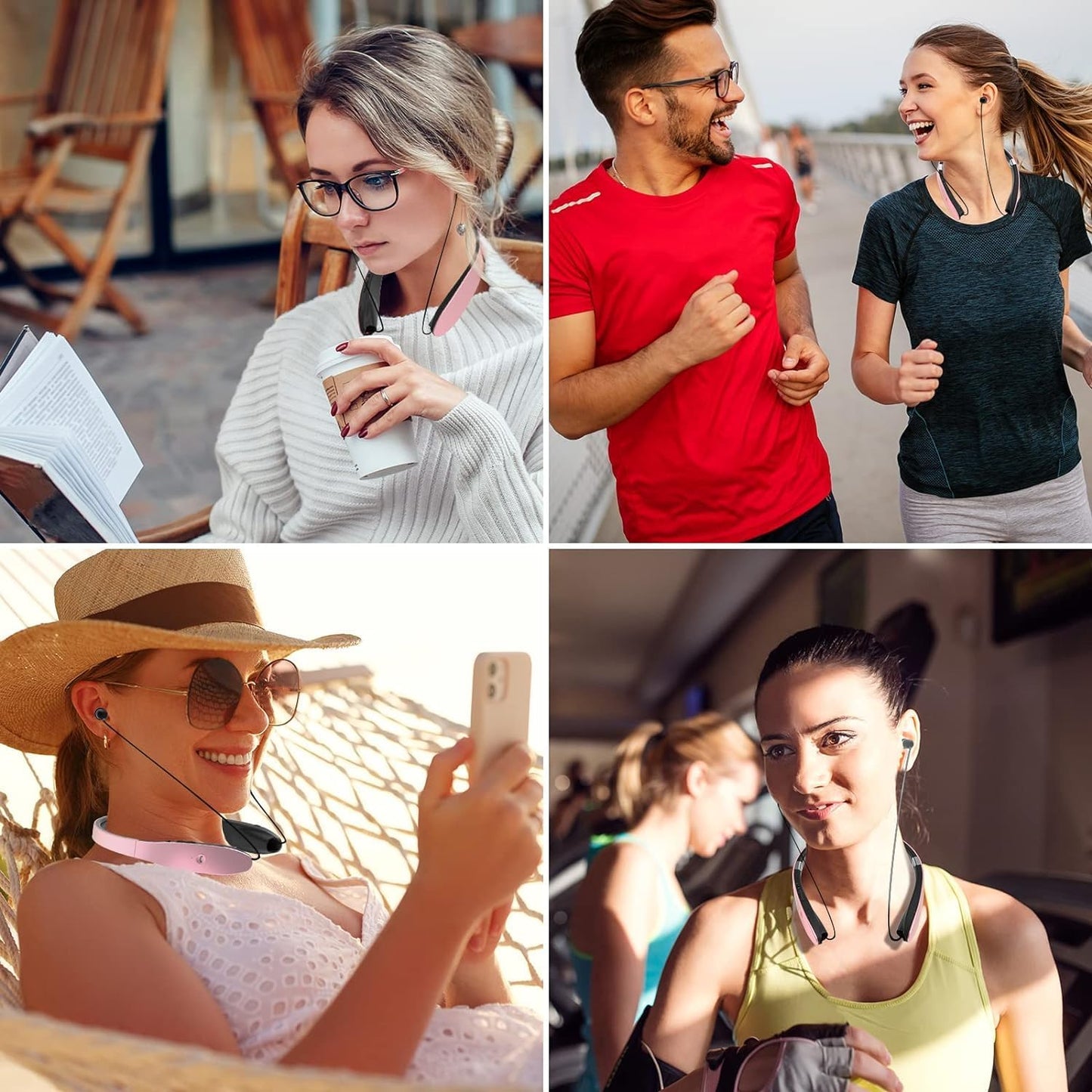 AMORNO Foldable Bluetooth Headphones Wireless Neckband Headset with Retractable Earbuds, Sports Sweatproof Noise Cancelling Stereo Earphones with Mic …