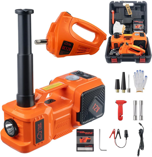 Electric Car Jack Kit with Hydraulic Lift 5-Ton, Tire Inflator & Impact Wrench Heavy-Duty 12V Floor Jack for Sedans,SUVs,MPVs & Trucks.Ideal for Tire Changes & Garage Repairs (with Electric Wrench)