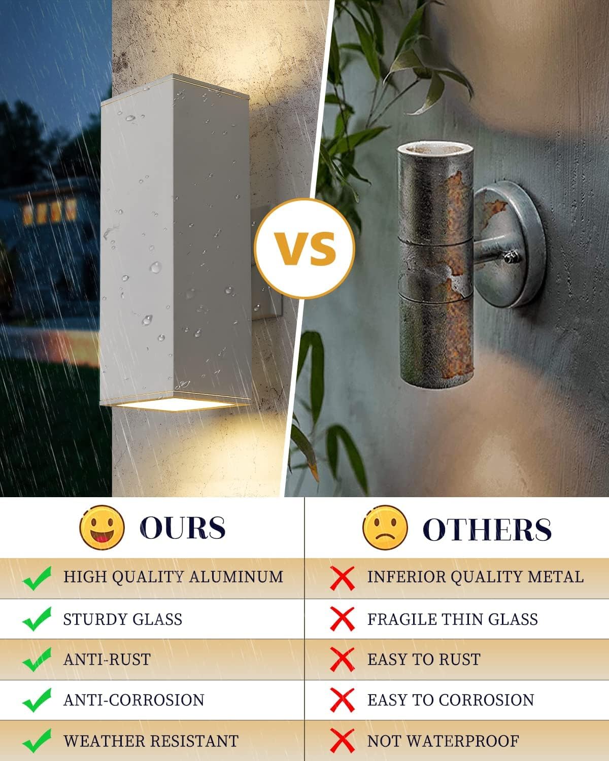 harriet Porch Lights Outdoor Modern - IP64 Waterproof Aluminum and Tempered Glass Cover, 13" Rectangular Up/Down Wall Sconce for Porch, Garage & Patio, Exterior Lighting, White