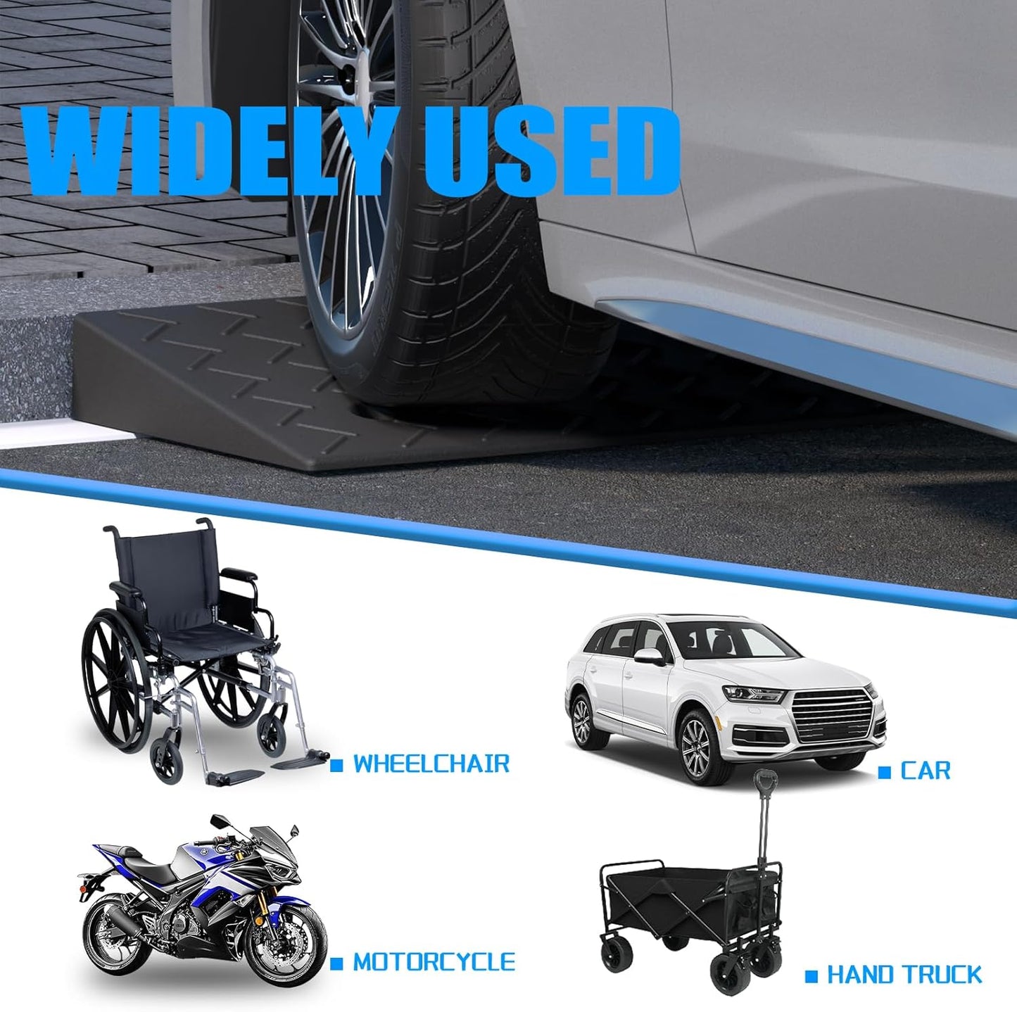 2 Pack 1.6'' Rise Rubber Curb Ramp Heavy Duty Loading Rubber Curb Ramps 3 Tons Driveway Ramp Car Slope Ramp for Loading Dock Bike Vehicle Warehouse Sidewalk Wheelchair (1.6" H)