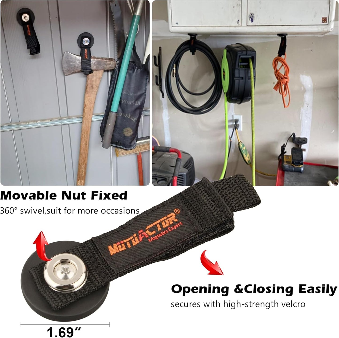 MUTUACTOR Magnetic Hooks Heavy Duty,4Pack Strong Magnetic Mount Garage Storage Magnets with Hooks,Non-Slip Magnets Extension Cord Organizer for Hoses,Electric Cables in Garage,Pick-up,RV and Workshop