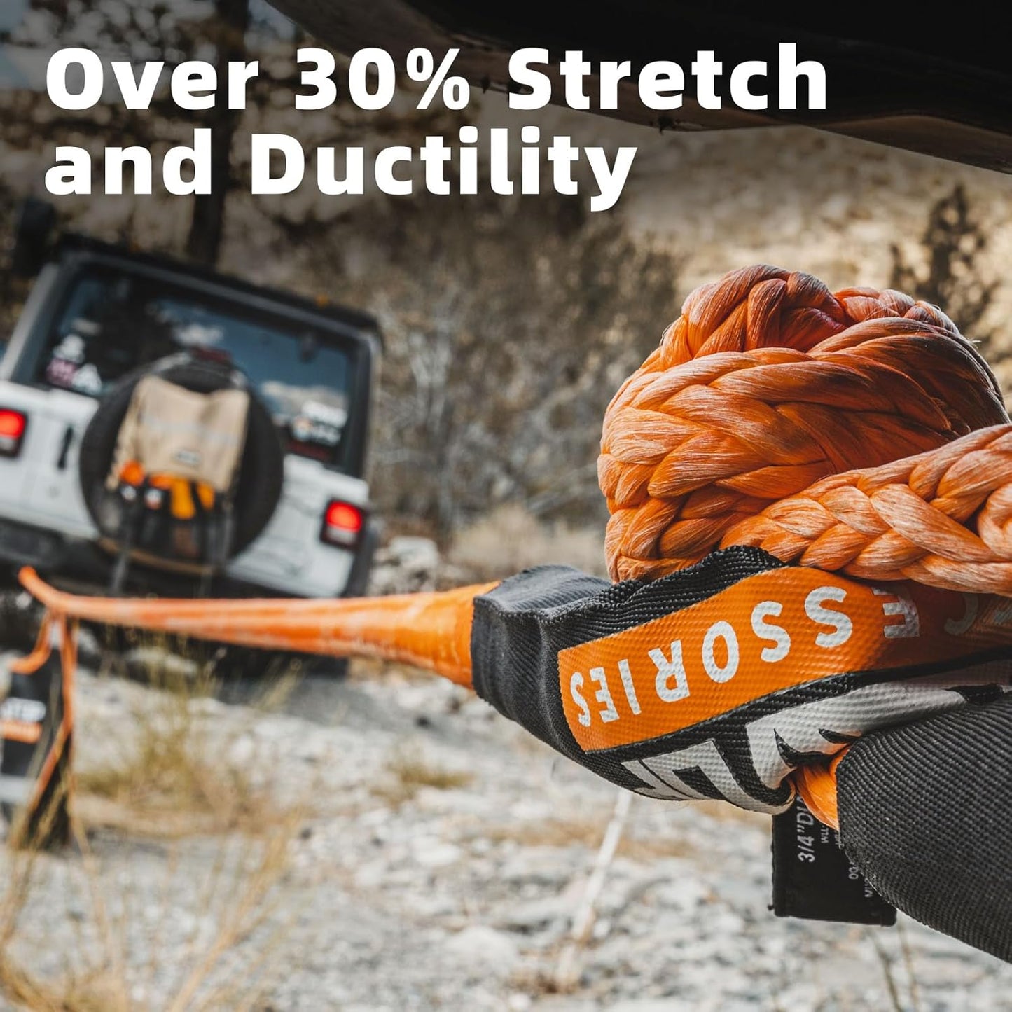 ALL-TOP Kinetic Recovery Rope Kit w/ 2 Soft Shackles, 48000Lbs, 1in x 20ft, Heavy Duty 30+% Elasticity, 16000Lbs Work Load Limit