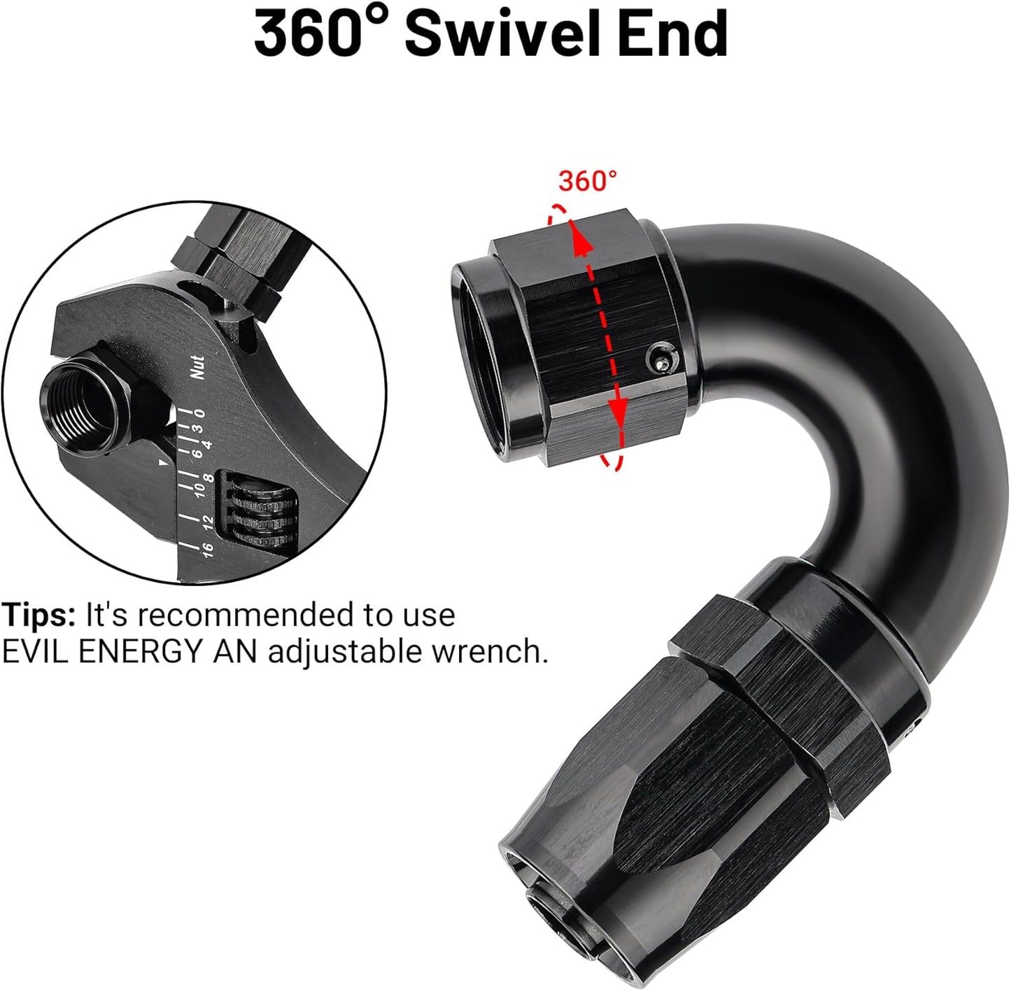 EVIL ENERGY 8AN 150 Degree One Piece Full Flow Hose End Fitting Swivel For CPE Braided Hose