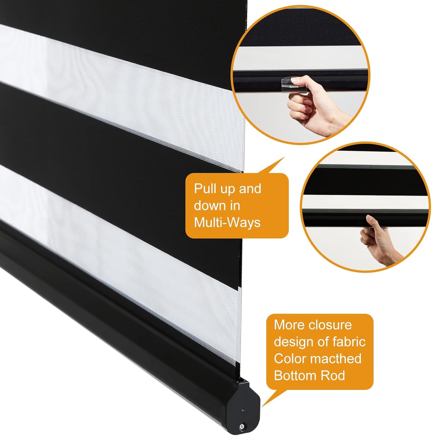 Persilux Cordless Zebra Blinds for Windows Free-Stop Roller Windows Shades (31" W X 72" H, Black) Dual Layer Light Control for Day and Night, Light Filtering Sheer Shades for Home, Easy to Install