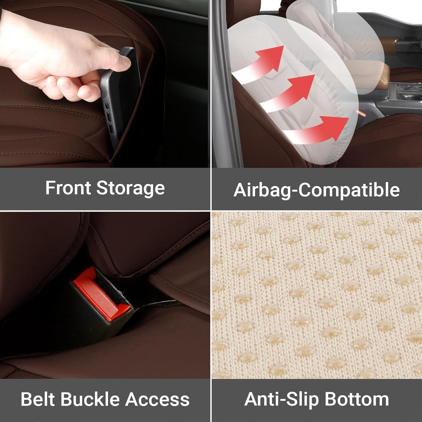 Coverland Custom Car Seat Covers Compatible with F150, Raptor, F250, F350 Super Duty - Premium Leather Non-Slip Memory Foam Waterproof Interior Protector Full Set-Dark Brown [See Size Chart-Size X110]