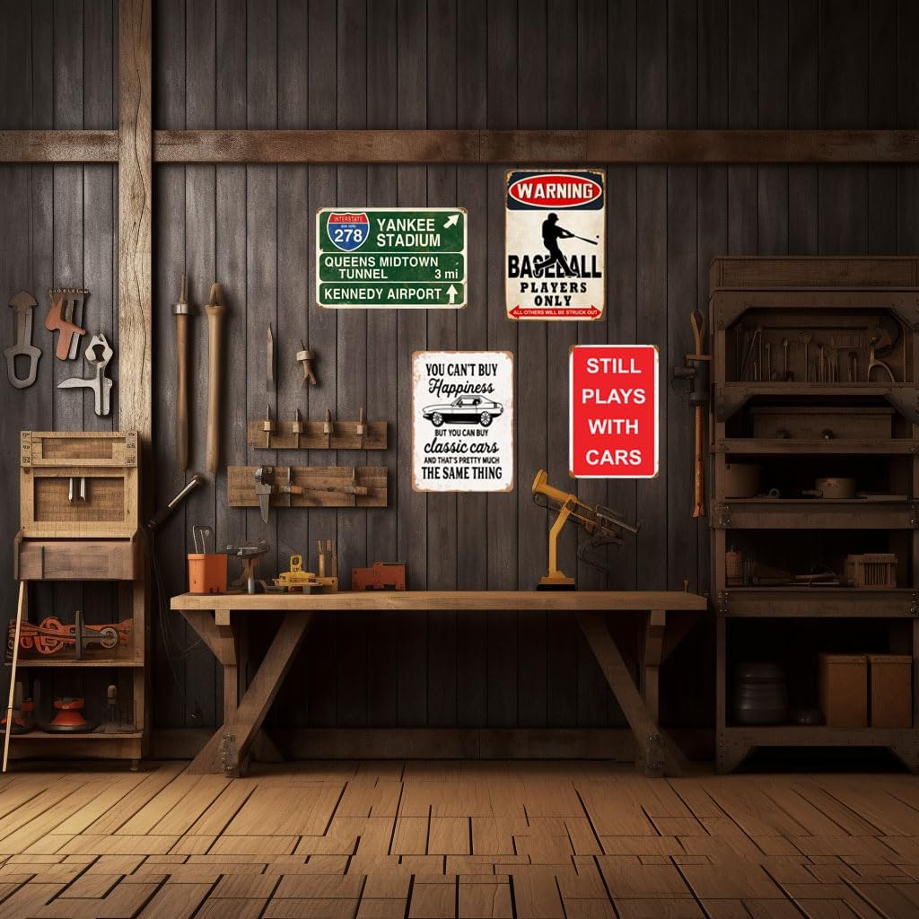 HomDeo Funny Vintage Plays with Cars Metal Sign Garage Man Cave Home Bar Decor 8x12 Inch