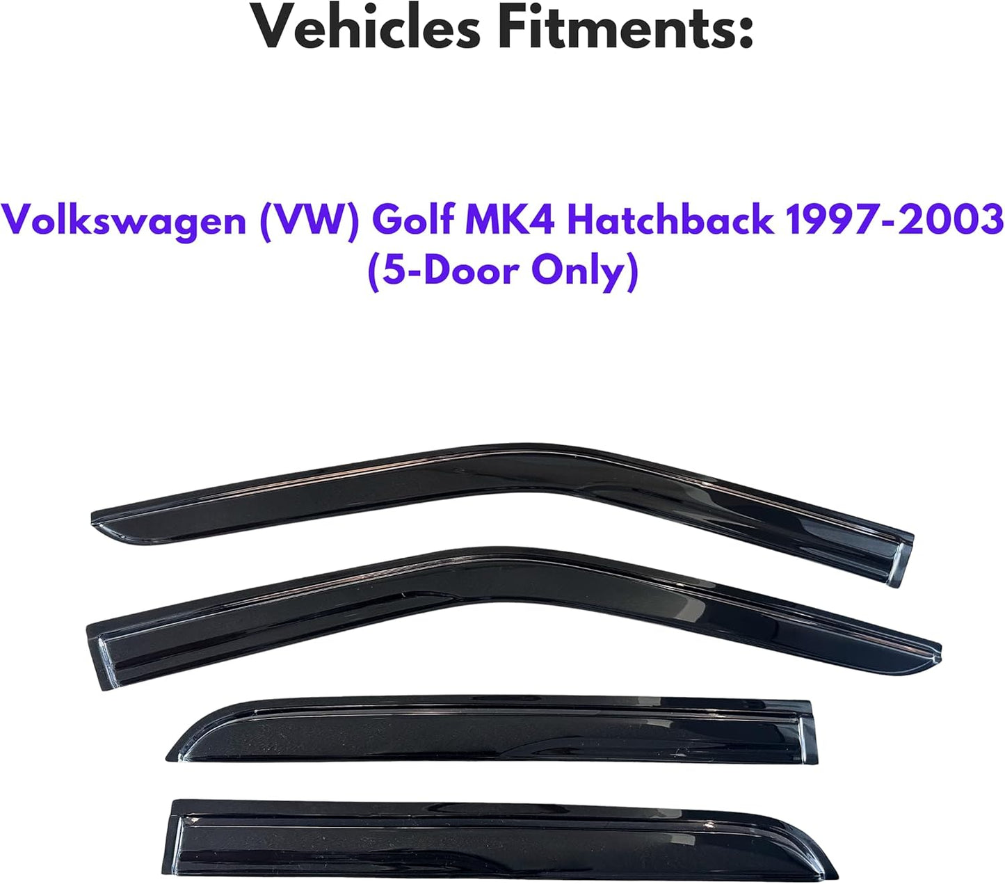 KPY Window Visor Compatible with Volkswagen (VW) Golf MK4 Hatchback 1997-2003, 4PC Rain Guard Side Window Vent Deflectors Tape-On Mugen Style, 1997 1998 1999 2000 2001 2002 2003
