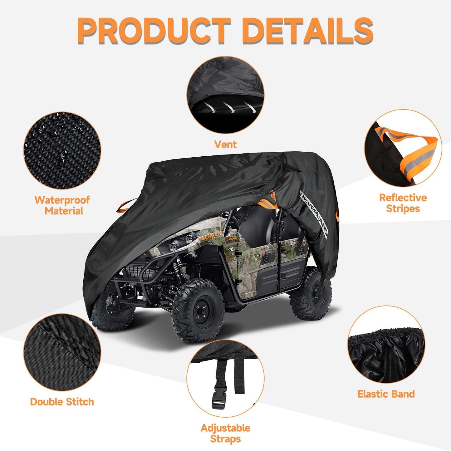 NEVERLAND UTV Cover Heavy Duty Ranger Cover Waterproof 2-3 Seater/4-6 Seater Side by Side Covers 4 Door All Weather Storage with Reflective Strip Compatible with Polaris RZR General Can-Am Yamaha SxS