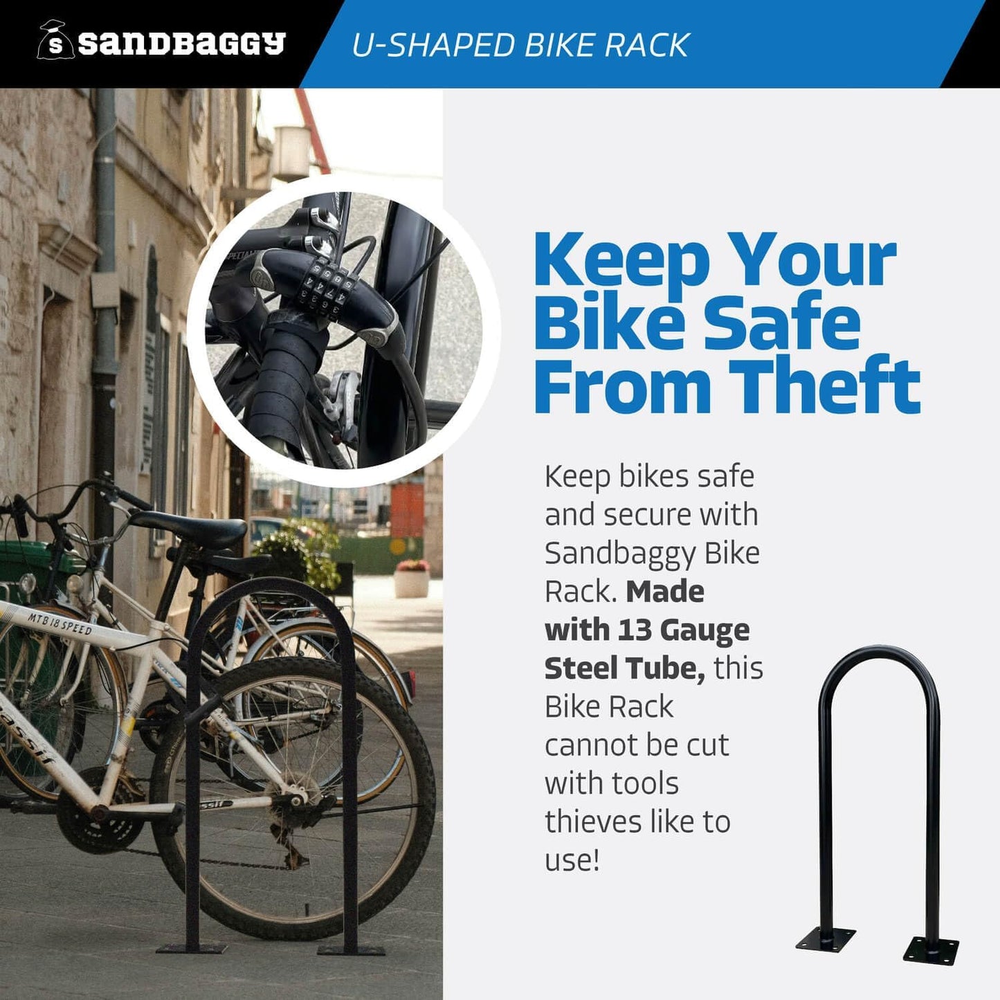 Sandbaggy U Shaped Bike Rack - Outdoor, Commercial - Galvanized Steel - Surface/Ground Mounted (2, Orange)