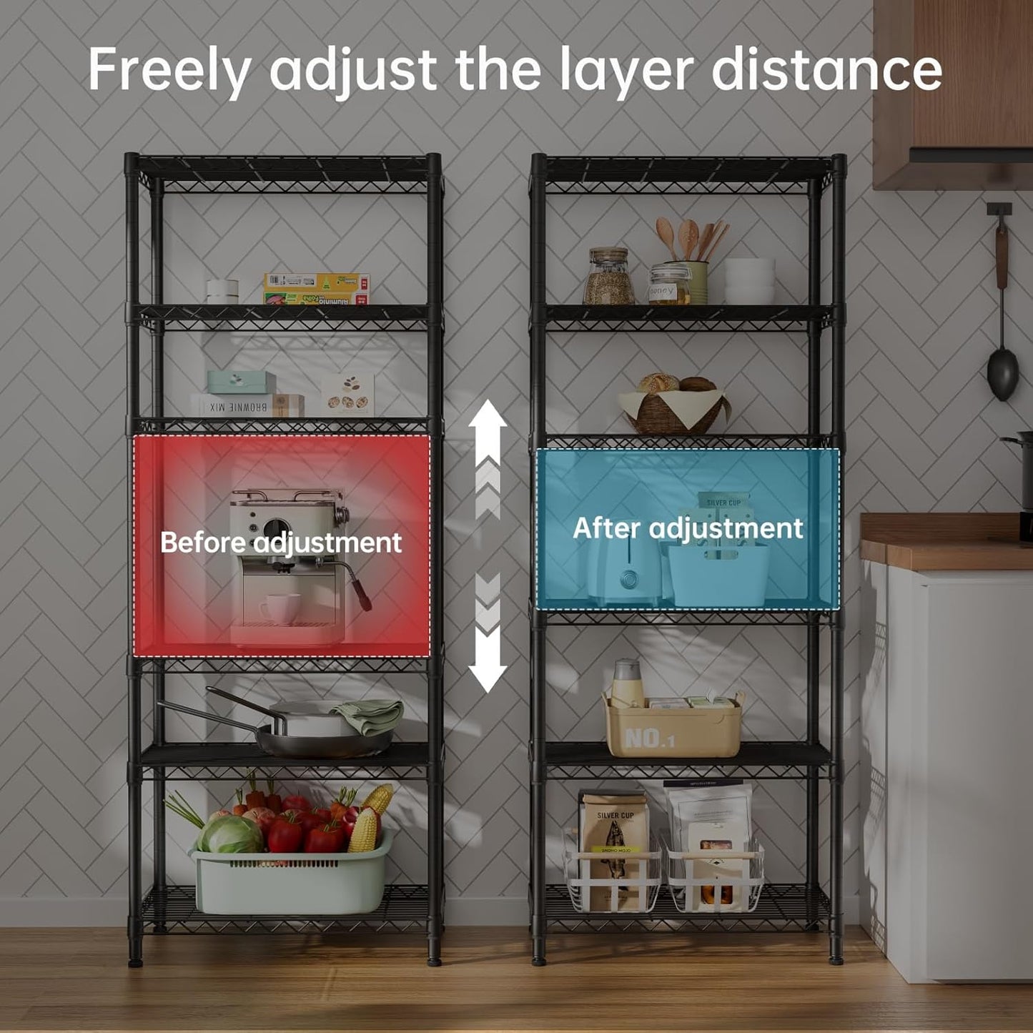 SINGAYE 6 Garage Heavy Duty Shelving Unit Kitchen Pantry Close Home Organizers and Storage Bathroom Shelf Laundry Room Organization Industrial Book Metal Wire Adjustable Shelves