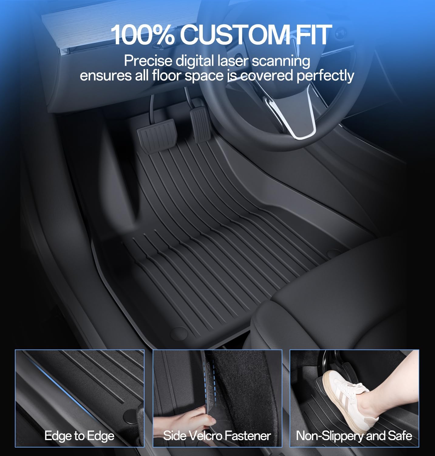 Floor Mats for Model 3 2023-2018 - Full Set All Weather TPE Front, Rear, Cargo & Sub-Trunk Mats, 6-Piece Custom Fit