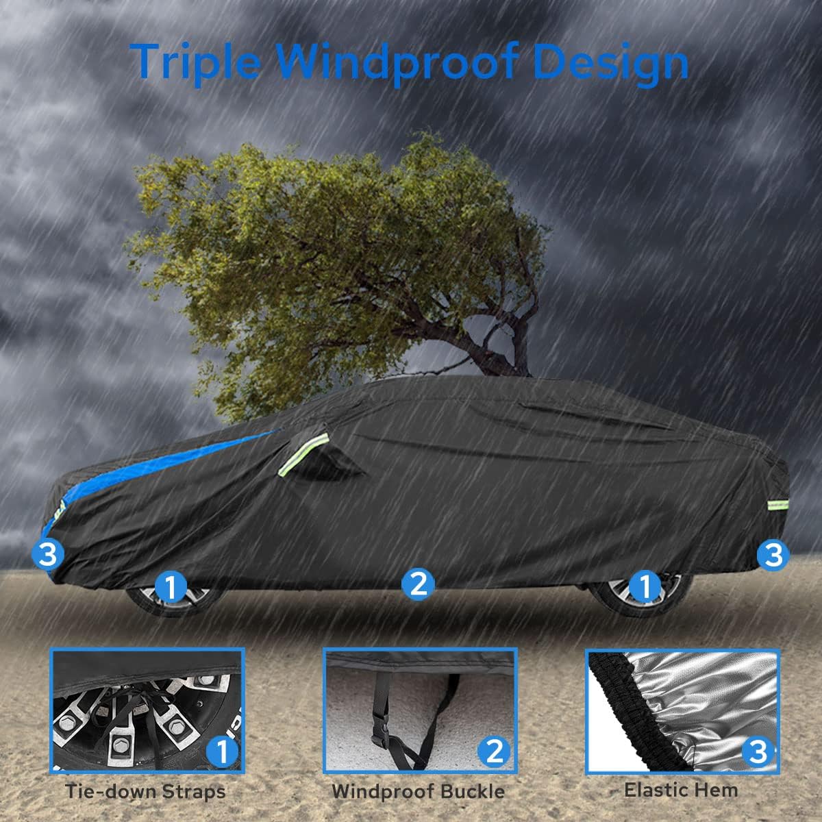 Avecrew Car Cover Waterproof All Weather for Automobiles, Outdoor Heavy Duty Full Exterior Covers for Sedans Up to 178" L
