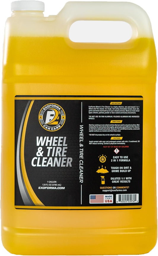ExoForma Wheel & Tire Cleaner - Removes Built-Up Brake Dust, Dirt & Grime - Improves Dressing Performance - 2-in-1 Formula - Chosen by Pros (128 FL Oz)