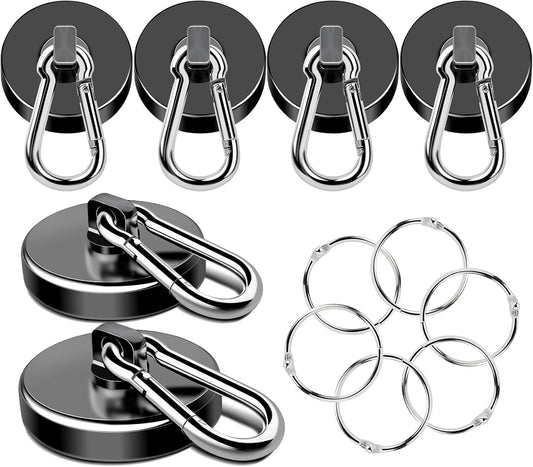 MIKEDE Magnetic Hooks Heavy Duty, 150LB Strong Swivel Neodymium Magnets with Magnetic Carabiner Hooks, Black Powerful Magnet Hooks for Hanging, Cruise Ship, Curtain, Home, Workplace - 6 Pack