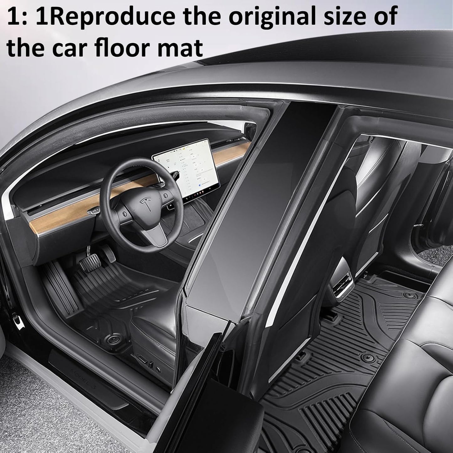 Car Foot Mats for Tesla Model Y with 4 TPE Materials On The Front and Rear Rows Suitable for All Weather Conditions Suitable for Model Y 2020-2024