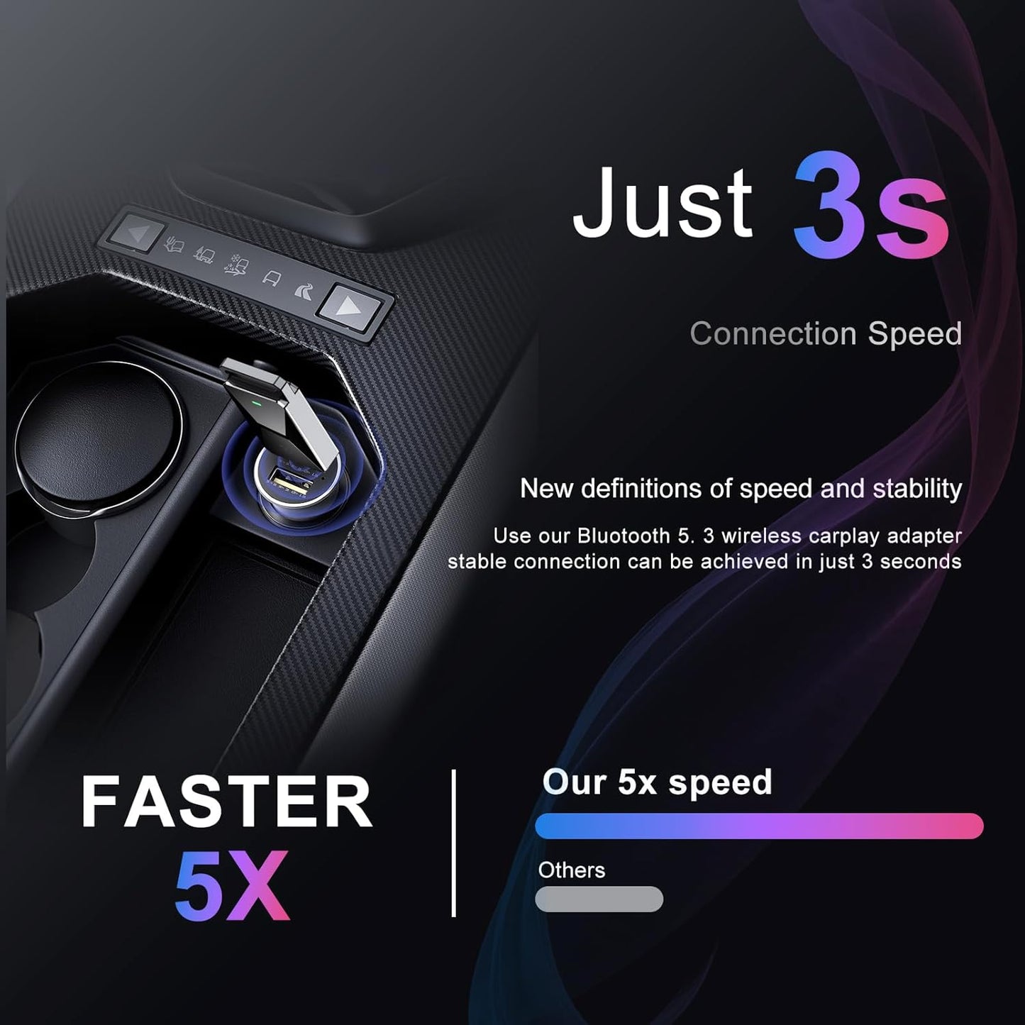 Wireless CarPlay Adapter for Apple CarPlay，Convert Wired to Wireless iPhone CarPlay Adapter，Plug and Play, No Latency, Mini Wireless CarPlay Dongle for Cars from 2016 and iOS 10+ （Black）