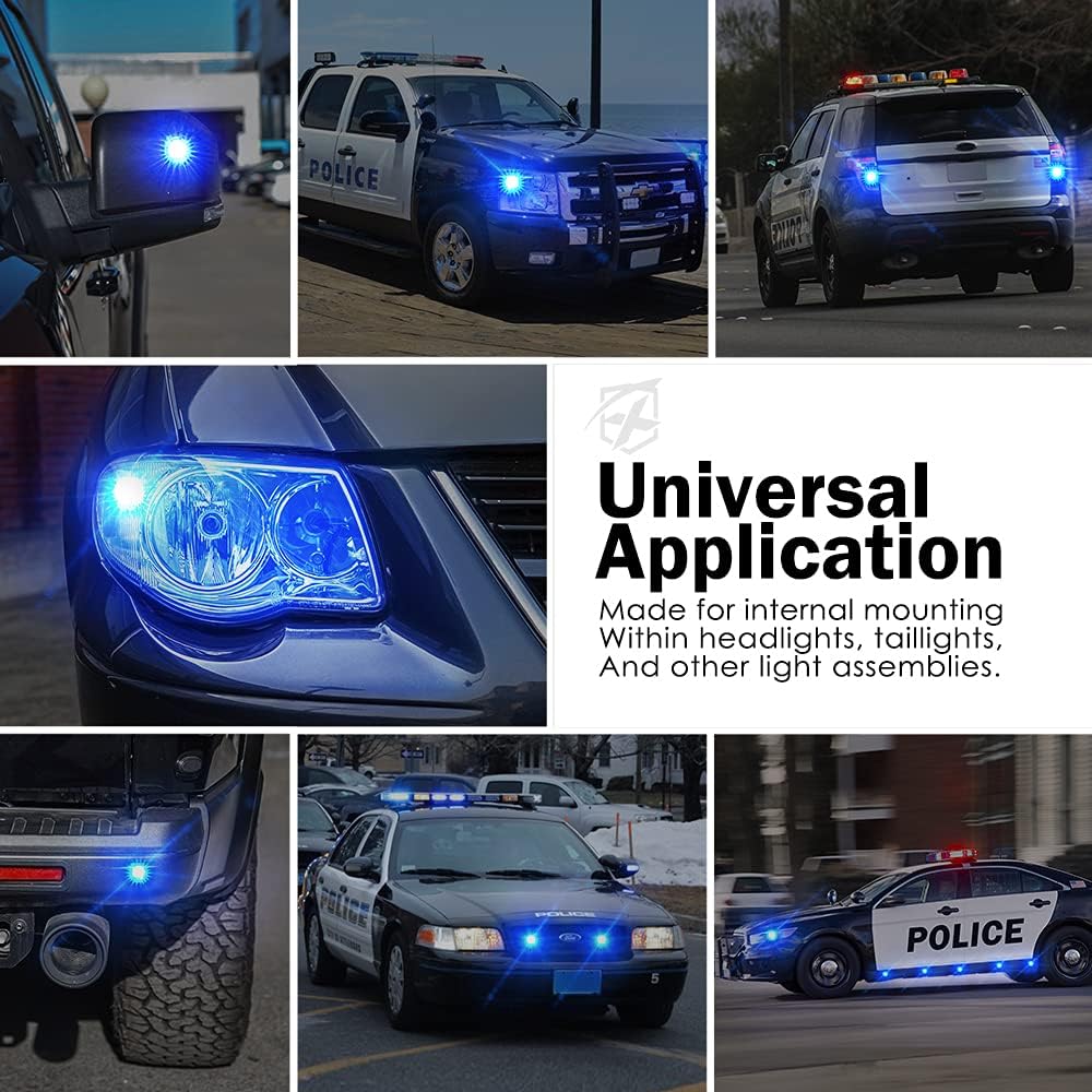 Xprite Blue LED Hideaway Strobe Police Lights Kit, 20 Flashing w/Control Panel Headlights Taillights Mounting, Hazard Warning for Emergency POV Vehicles Volunteer Cars Trucks SUV 6PCS