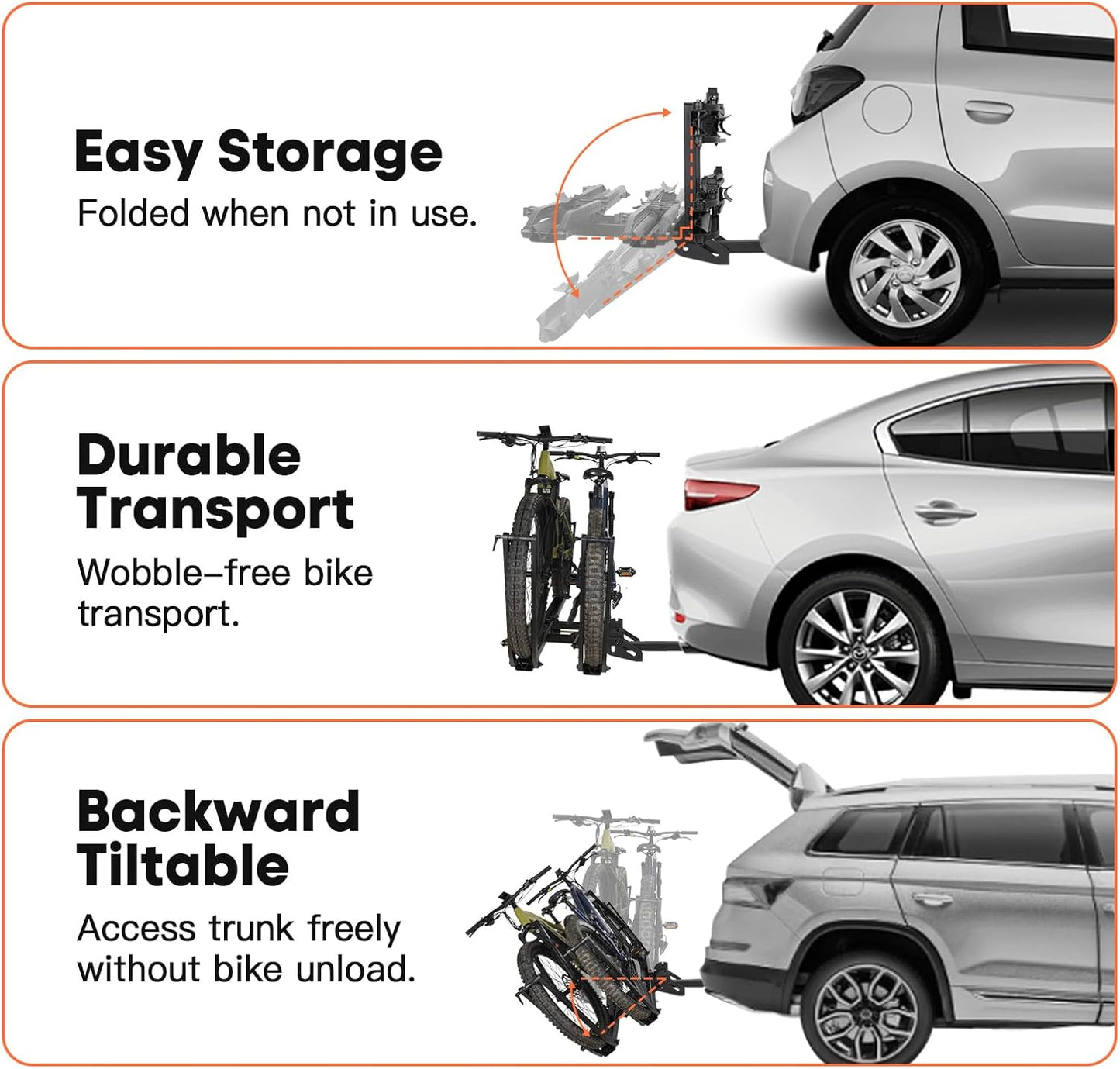 MagRack X2 Hitch 2 Ebike Rack, 150 lbs Capacity Electric Bike Carrier with 2 Arms, Foldable Bike Racks for Tow Hitch Up to 3.5-in Fat Tire 2" Receiver w/Lock