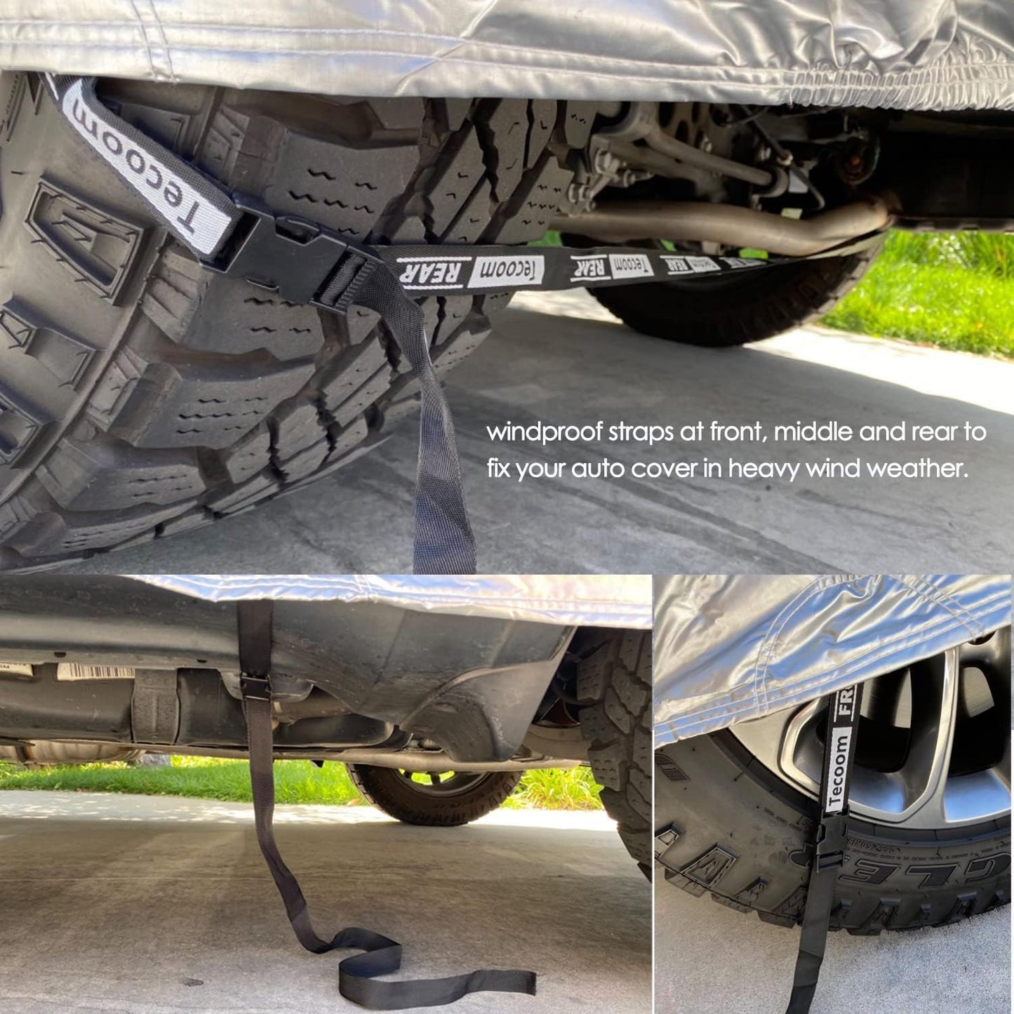 Tecoom Hard Shell Truck Car Cover Waterproof UV-Proof Windproof Zipper Design with Straps Buckle Fit for Ford F150 Ram 1500 Chevy Silverado Toyota Tundra GMC Sierra Full Size Truck Length Up to 245"