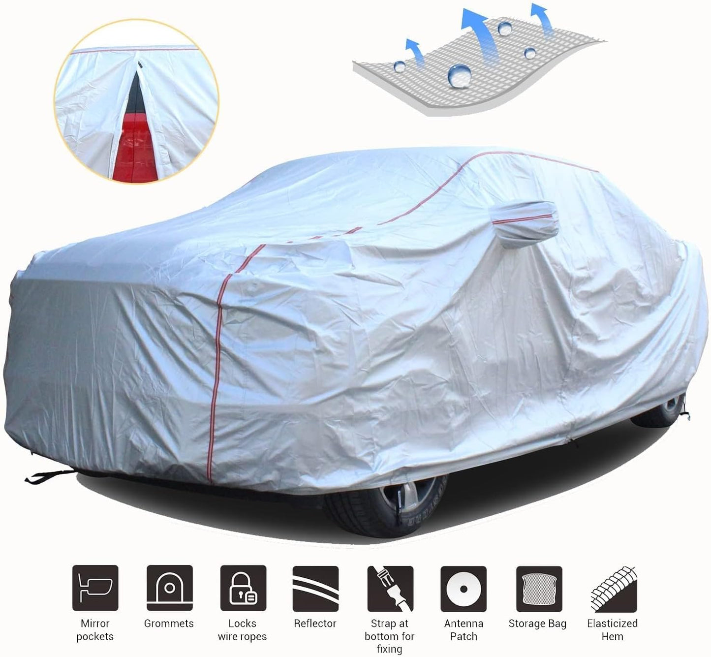 Tecoom Hard Shell Truck Car Cover Waterproof Windproof Zipper Design with Strap Buckle Antenna Patch for All Weather Outdoor Fit for Ford Ram Silverado Toyota Tundra GMC Sierra Truck Length Up to 252"