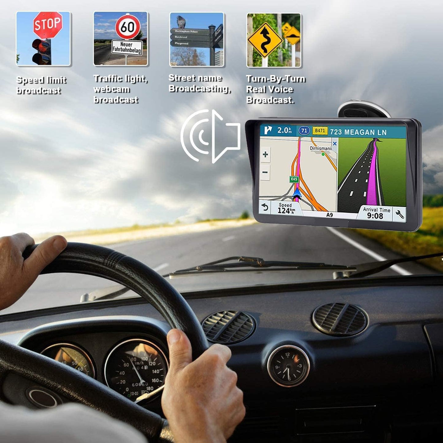 Car GPS Navigation, 2025 Map 9 inch Touch Screen Car GPS Navigation System, Voice Turn Direction Guidance, Support Speed and Red Light Warning(Free Update Lifetime Map)