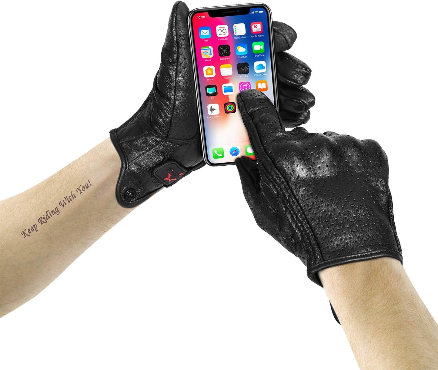 Superbike Full Finger Goat Skin Leather Touch Screen Motorcycle Gloves for Men S,M,L,XL,XXL (Perforated, M)