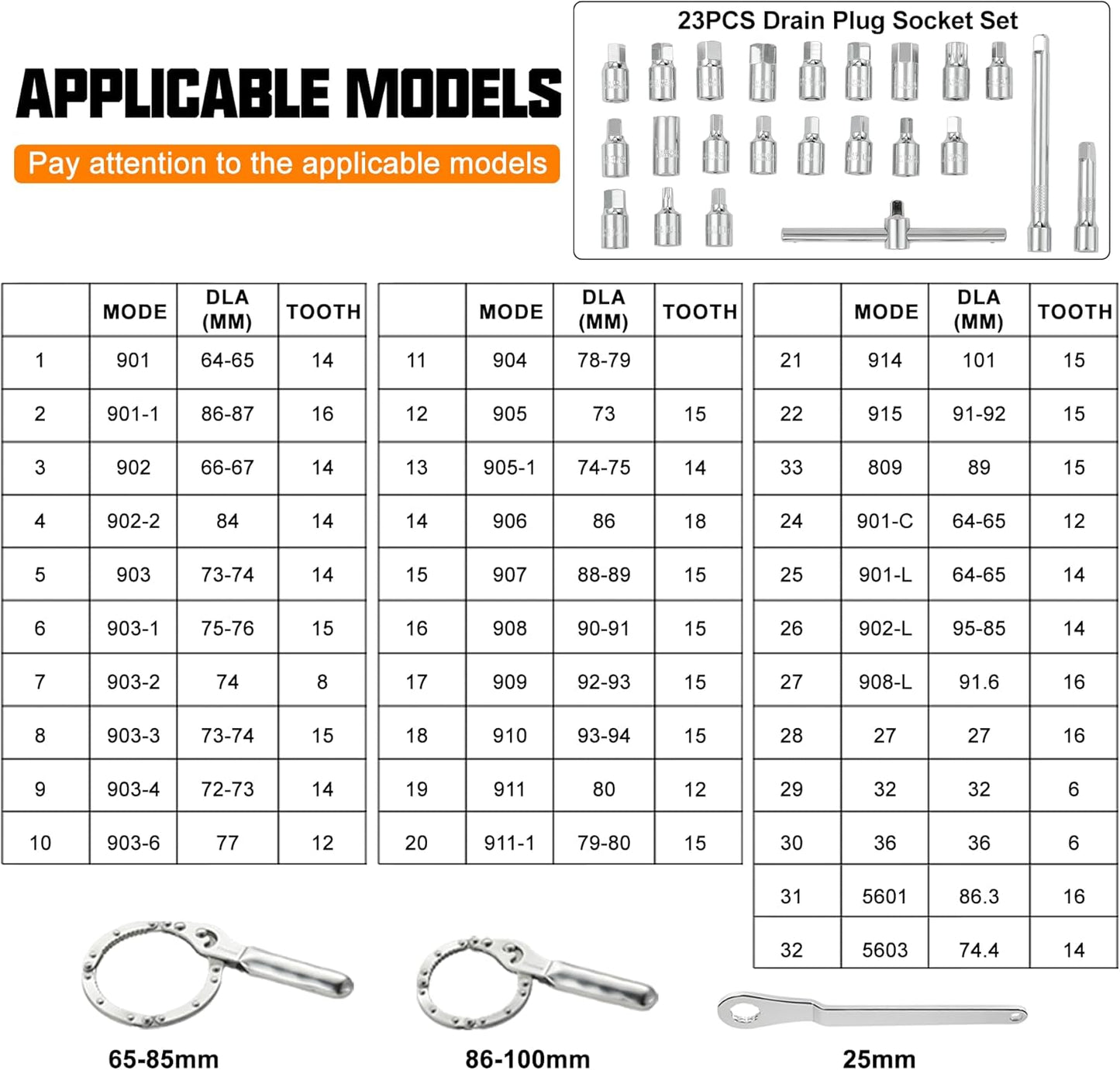 Auto Oil Filter Socket Wrench Set, Cup Type 1/2 inch Drive Cap Removal Tool, with Drain Plug Socket Set/Adjustable/Drive, Compatible, all Models Car, SUV, Oil Filter (58, RED)