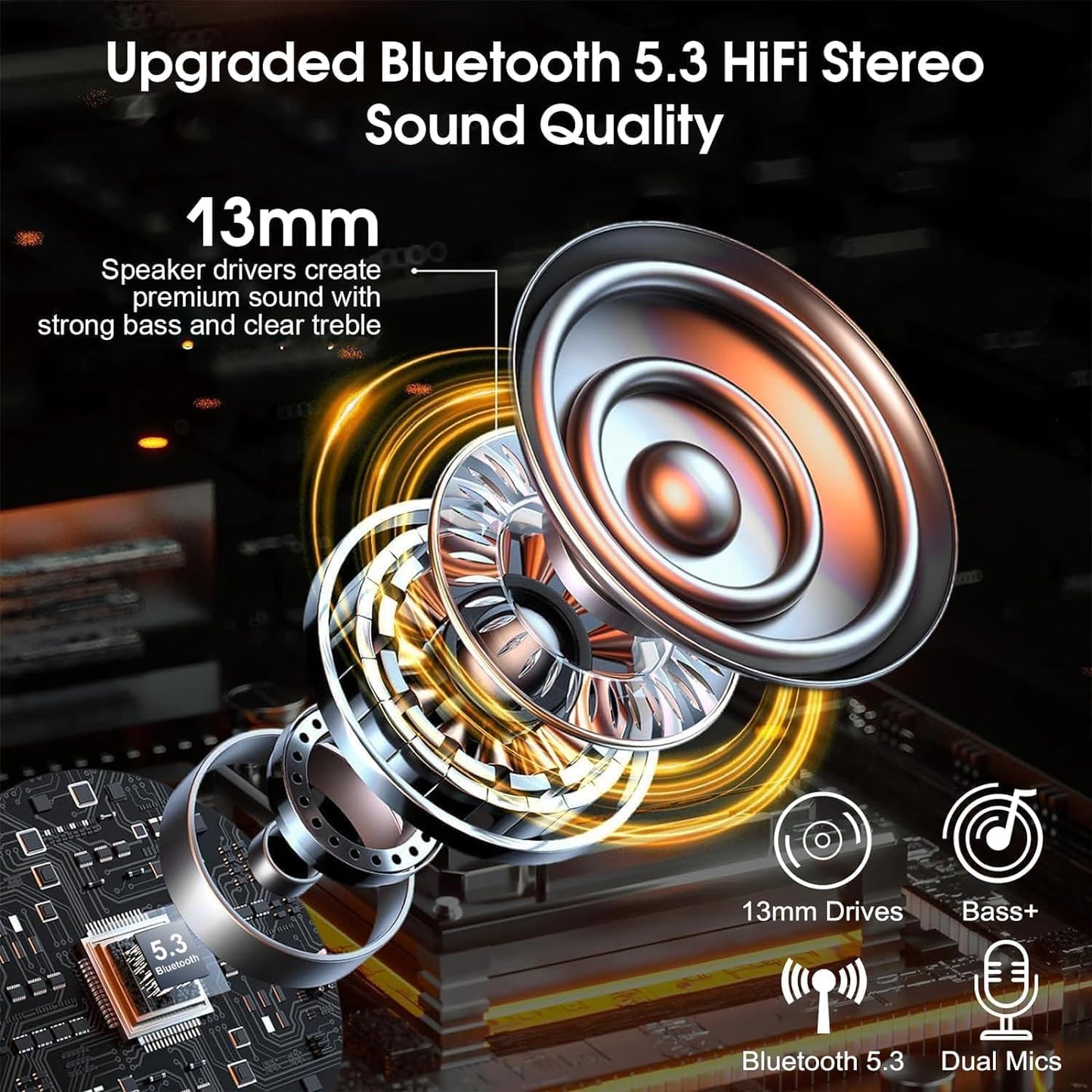 Bluetooth Headset V5.3, Wireless Earpiece with Dual ENC Noise Canceling Mic, 120H Hand-Free Talk Single-Ear Bluetooth Earpiece with LED Display, IP7 Waterproof Headphones for Office/Trucker/Business