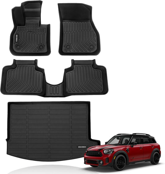 KELCSEECS® Floor Mats & Cargo Liner Custom for Mini Countryman F60 2017-2024(Not for Manual Transmission),All Weather Protection TPE Floor Liners Front& Rear Row Full Set Accessories Black
