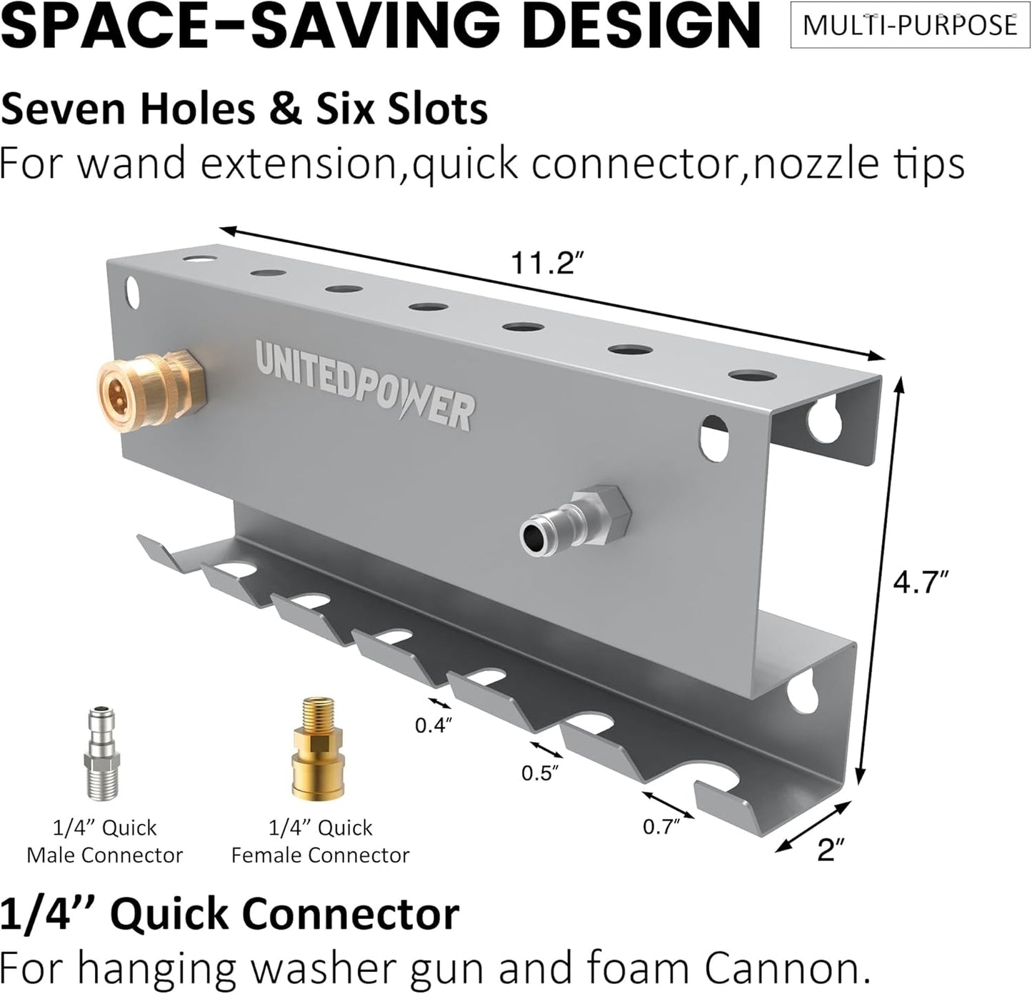 UNITEDPOWER Pressure Washer Gun Holder，Wall Mount Foam Cannon Holder，Tool Storage Rack for Pressure Washer Wand/Nozzle Tips, Car Wash Accessories Organizer, Silver
