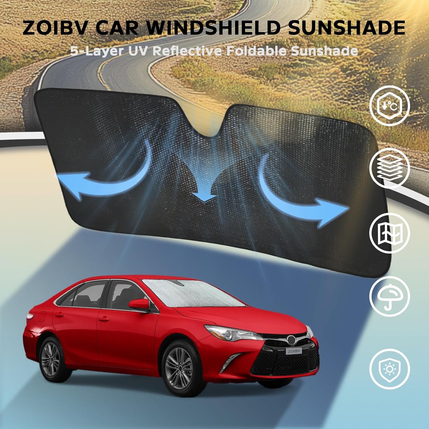 Windshield Sun Shade for Toyota Camry 2012-2017 - 5-Layer Bubble Foldable Front Window Shade Sun Visor Accessories - Blocks Heat & UV Rays