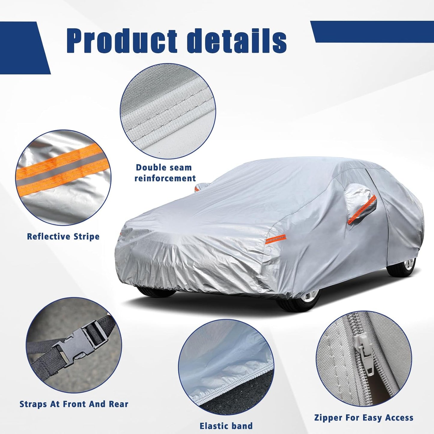 Kayme 6 Layers Car Cover Custom Fit for Tesla Model Y, Waterproof All Weather for Automobiles, Outdoor Full Car Cover Sun Rain UV Snow Protection.Silver