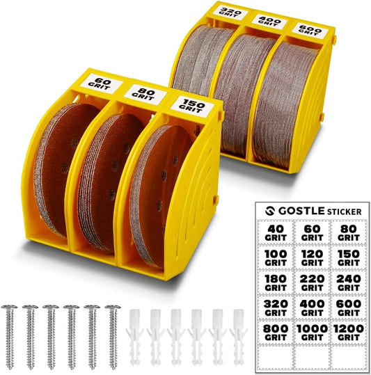5 Inch Professional Sanding Discs Storage Bins - 6 Bins Set for Efficient Organization, Offset Snap-On Connection, Grit Classification, Space-Saving Design and Versatile Application, Yellow