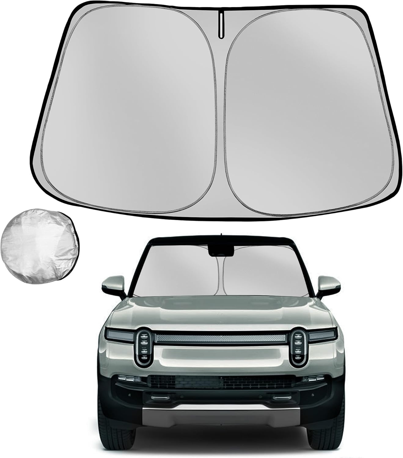 Windshield Sun Shade for 2022-2025 Rivian R1S Foldable Sun Sunshade for Car Front Window Blocks UV Rays and Heat Automotive Interior Protector Custom Fit Accessories