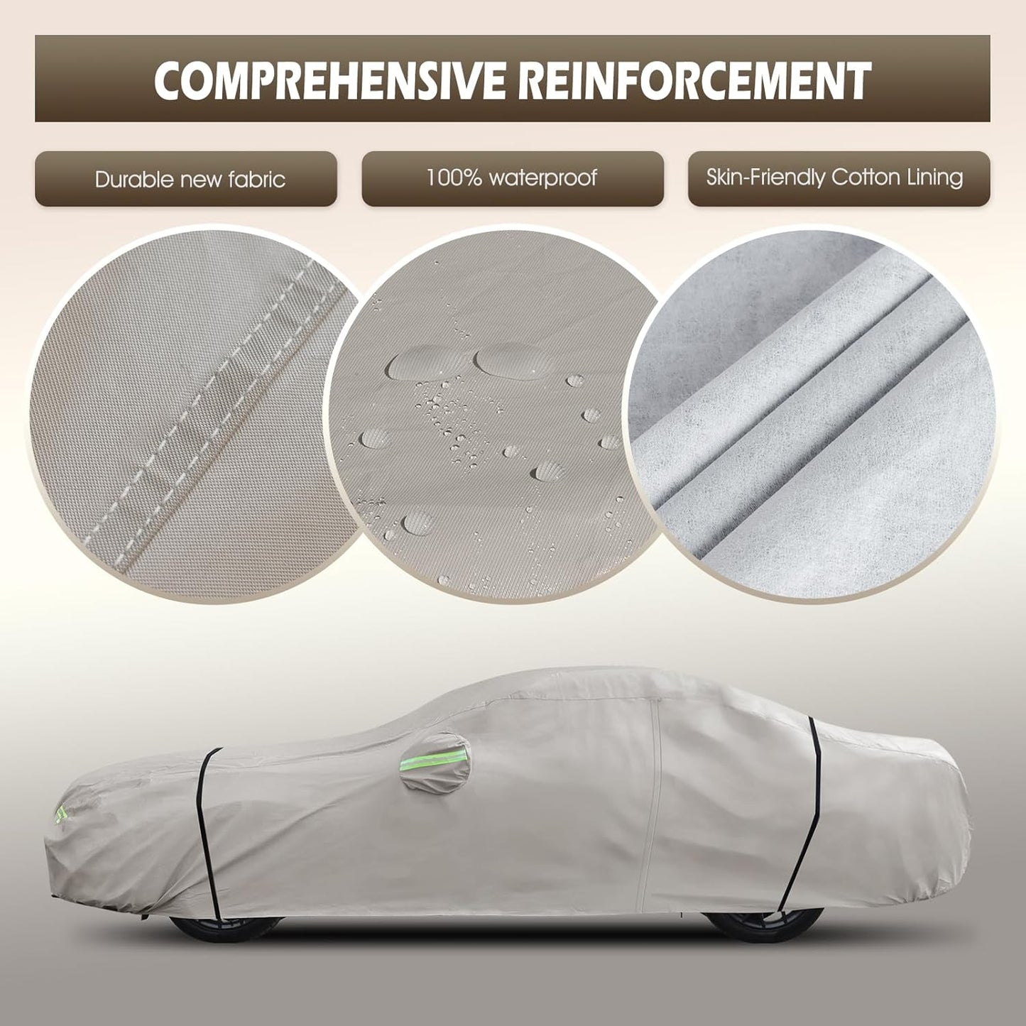 Migaven 6 Layers Car Cover Custom Fit for Ford Mustang 1994-2025, for Chevy Camaro 2010-2025, Waterproof Full Exterior Cover Rain Sun Protection with Door Zipper