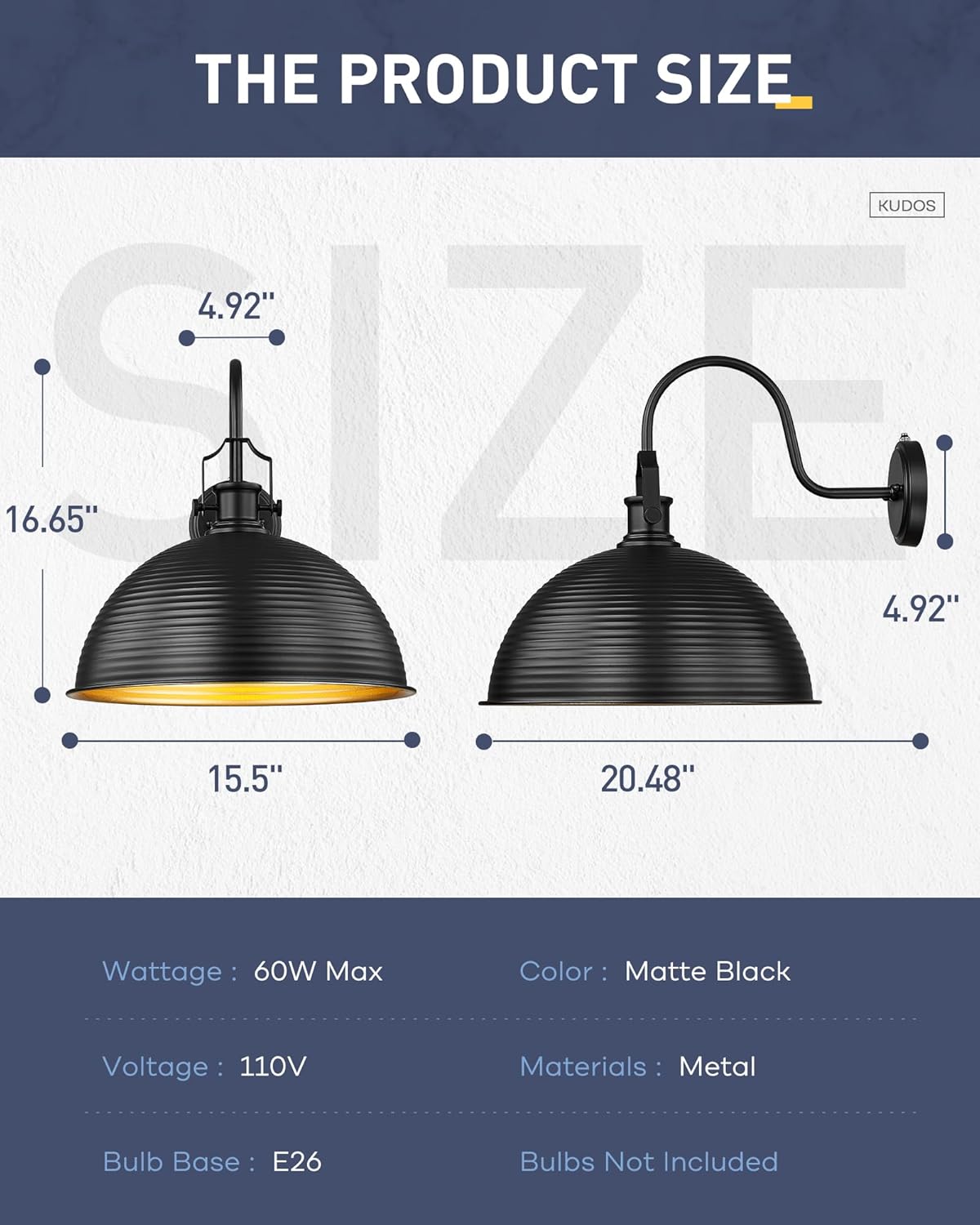 kudos Porch Light Motion Sensor 15.5" Large Outdoor Gooseneck Barn Light Fixture Black Farmhouse Wall Sconce Lantern for Entryway Garage, 1 Pack, KDOWL04-BK-L-LC