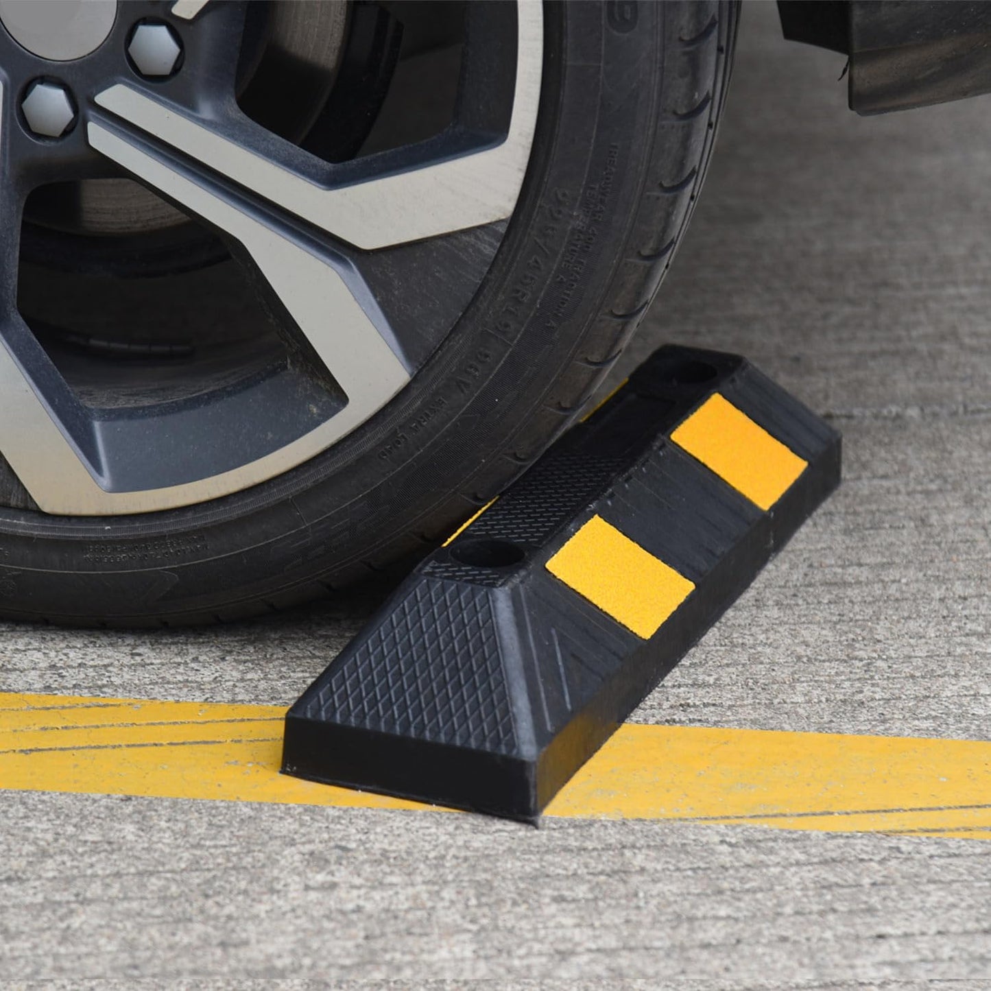 Heavy-Duty Rubber Parking Curbs, Parking Garage Floor Stoppers with Reflective Stickers, Mounting Screws Included, Wheel Stoppers for Car, Truck, Pickup, Motorcycle (21" - 4Pack)