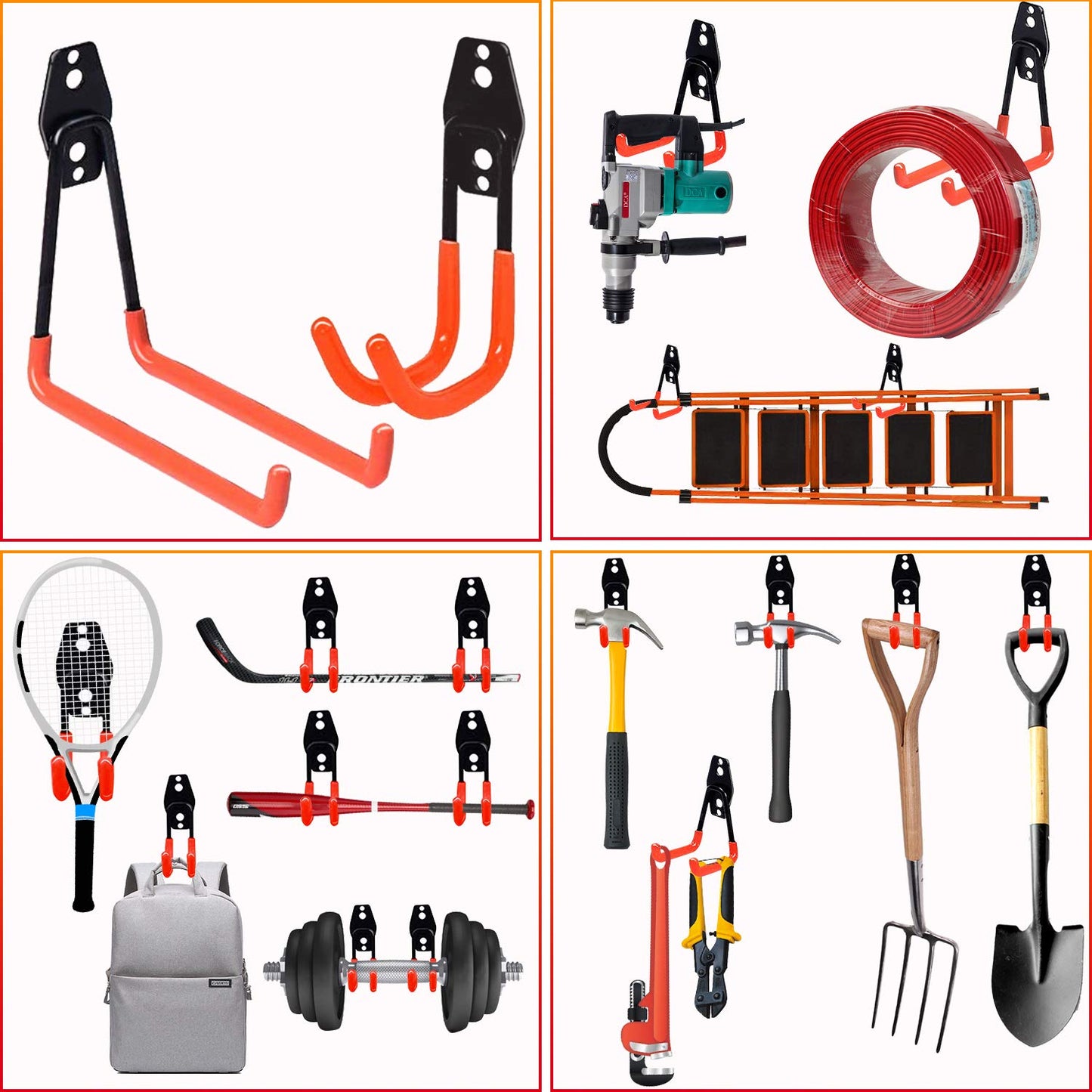 3-H Heavy Duty Garage Hooks [10 Pack] - 3-Round Welding Tech Holds 22lbs More - Thickened Steel Wall Mount for Ladders, Tools & Storage - Rustproof Utility Hardware