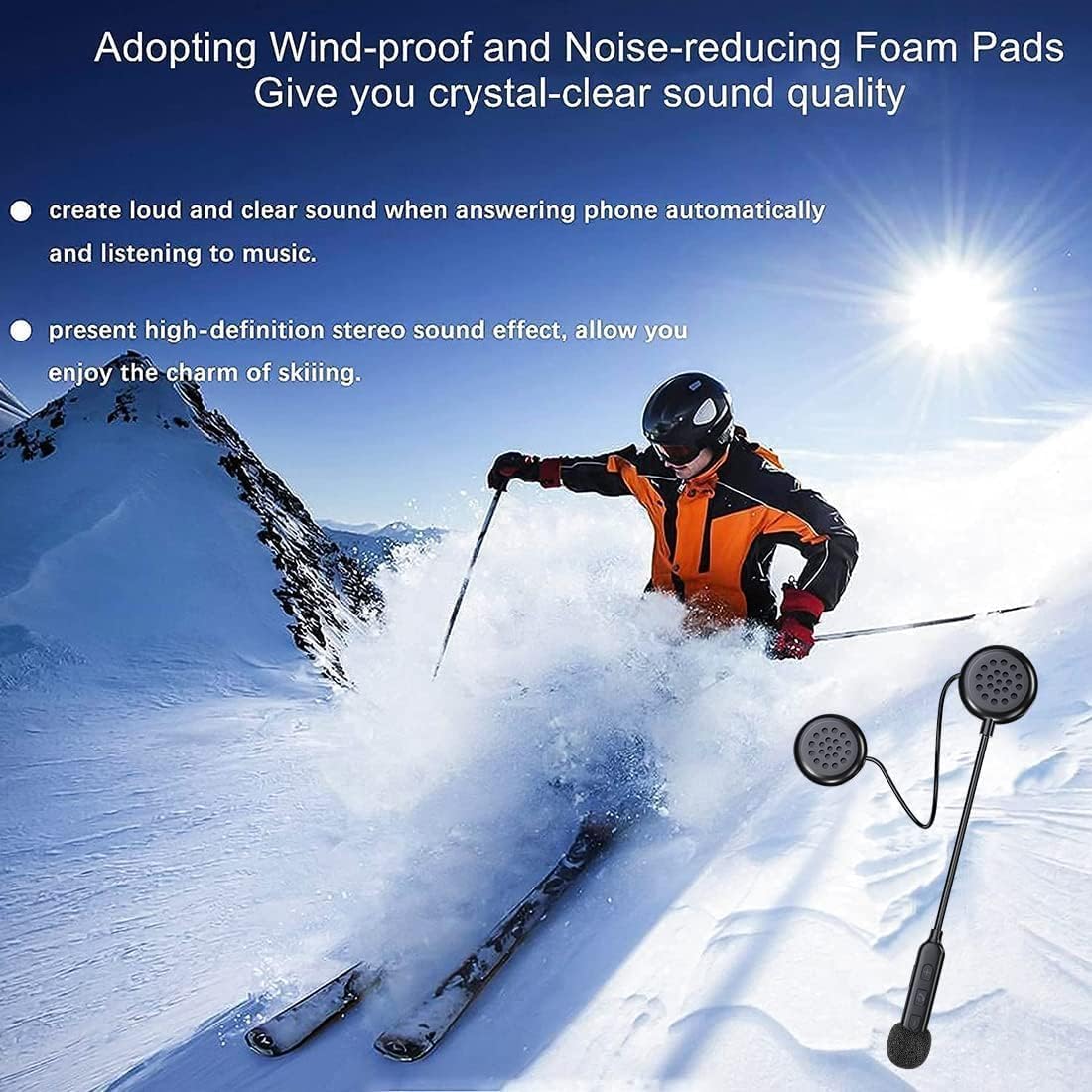 Motorcycle Helmet Bluetooth Headset,Bluetooth Helmet Speakers,Helmet Headphones High Sound Quality System 90 Hours Playing time IP67 Waterproof Ultra Thin Earphone Riding/Skiing