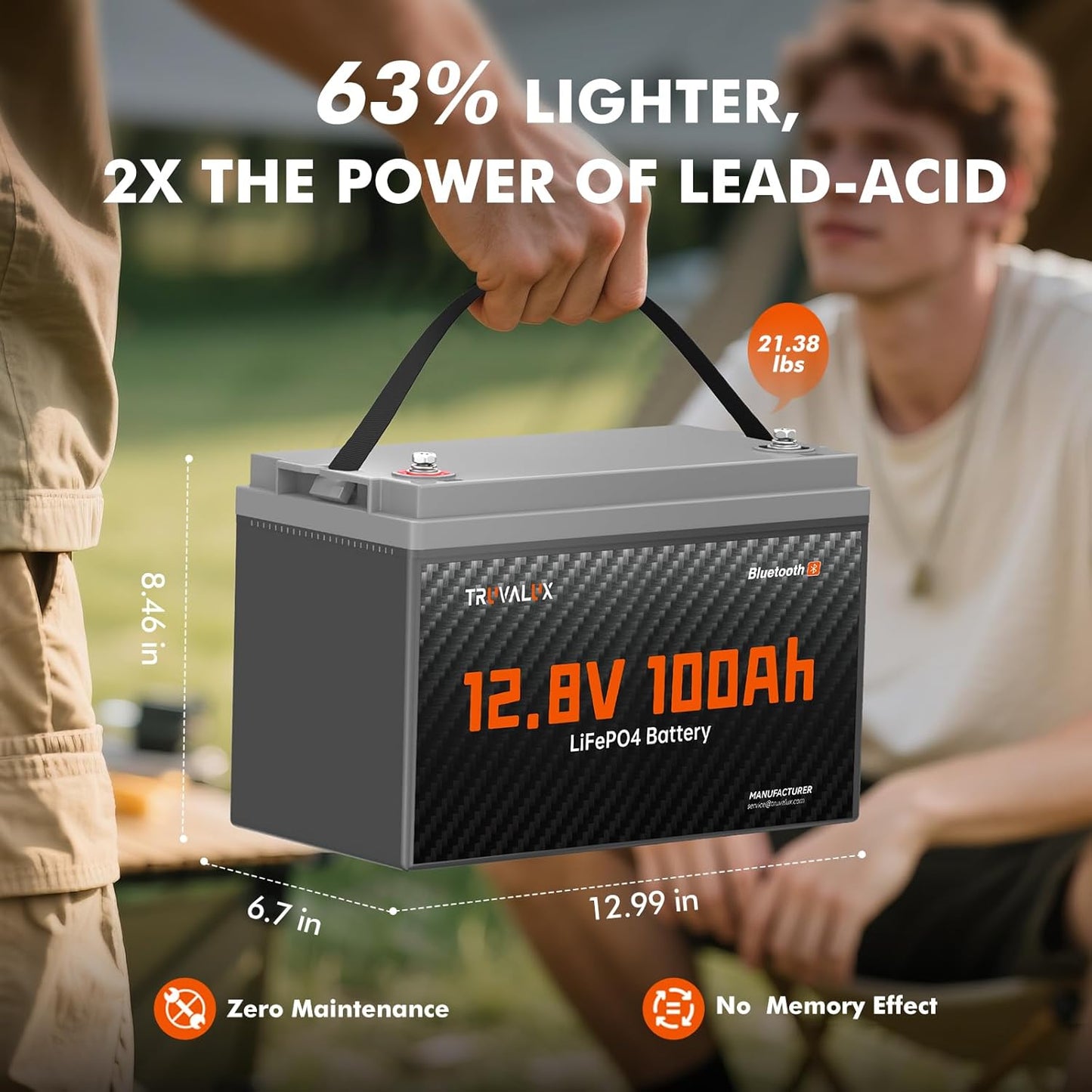 12V 100Ah LiFePO4 Bluetooth Battery Group31,Low Temp Protection, Built-in Smart 100A BMS, 5000+ Cycles, 1.28 kWh Energy, Perfect for Solar, Off-Grid, RV, Trailer, Trolling Motor, Home Backup