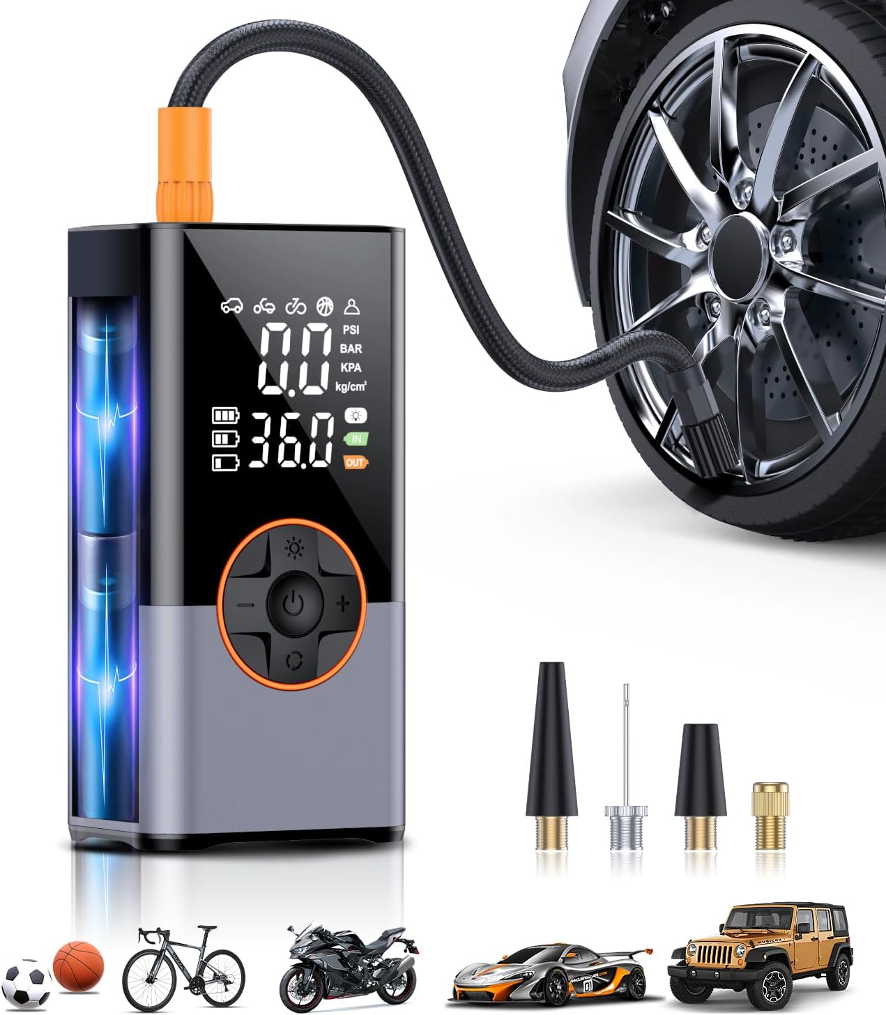 Tire Inflator Portable Air Compressor, 150PSI & 2X Faster Air Compressor with Digital Pressure Gauge, Portable Air Pump for Car, Motorcycle, Bicycle and Ball