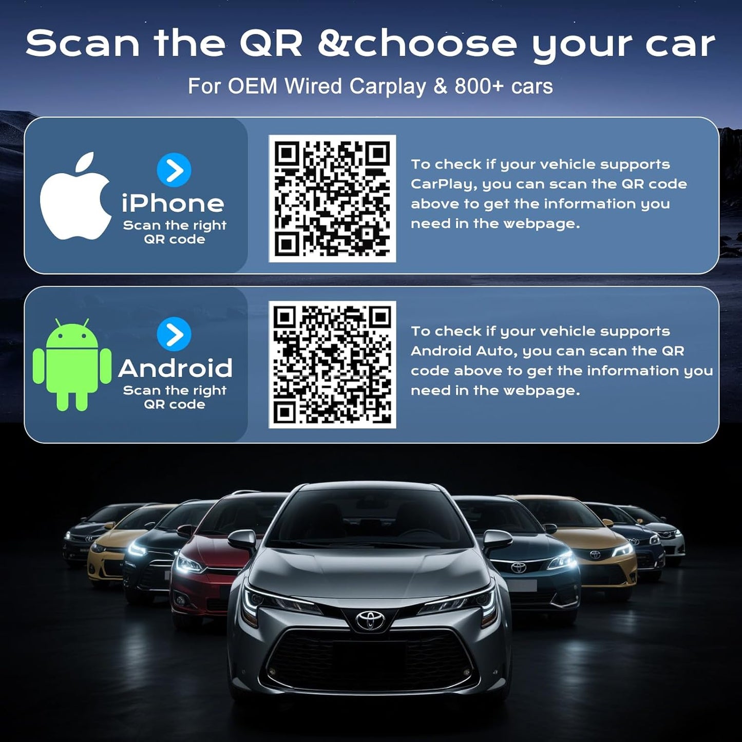 CarPlay Wireless Adapter for iPhone & Android Auto,Plug and Play Mini Size 2 in 1 Apple Wireless CarPlay Adapter,Easy Setup Fit Android & iOS 10+,Extension Cable USB & USB-A/Type-C,Stable Control