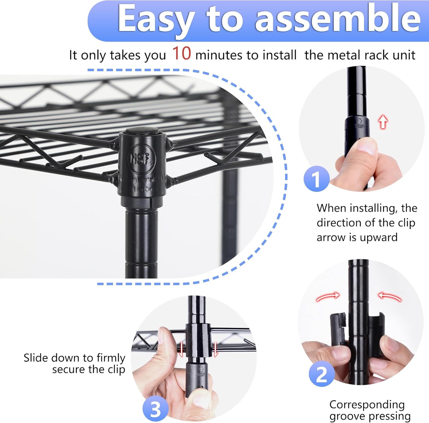 BestOffice Metal Garage Shelving 6 Tiers Garage Storage Shelves Heavy Duty 17”D x 12”W x 64”H Easy Assemble Wire Shelving NSF Certified Storage Shelves with Levling Feet for Home Garage Office, Black