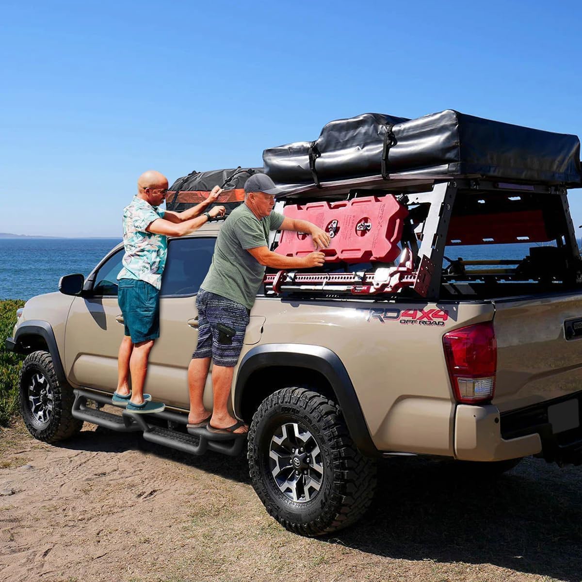 BINARY STAR Running Boards Compatible with Vehicle 2022-2025 Toyota Tundra Double Cab, Two-Stair Side Steps Nerf Bars. 6 Inch Tundra Black Step Bars Made with Carbon Steel.