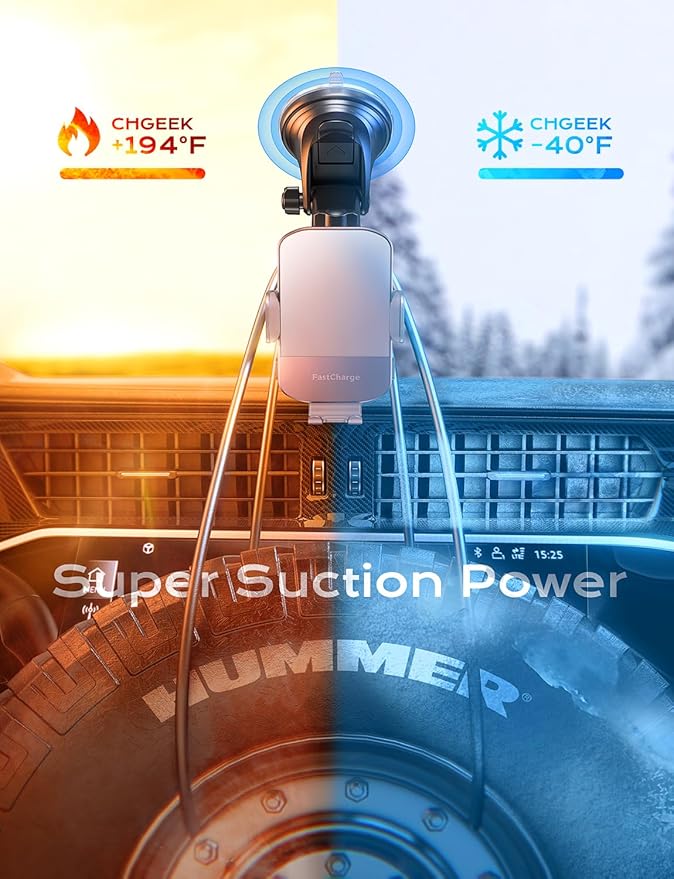 CHGeek Wireless Car Charger, 15W Fast Charging Auto Clamping Car Charger Phone Mount Phone Holder fit for iPhone 15 14 13 12 11 Pro Max Xs, Samsung Galaxy S25 Ultra S24 S23 S22, S21, S20, Pink