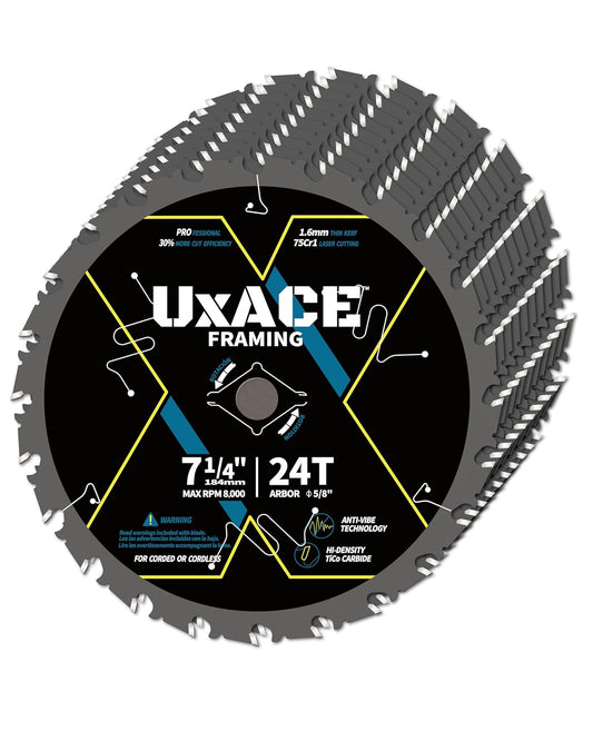 7-1/4-Inch 24-Tooth Circular Saw Blade with 5/8-Inch Arbor, Framing Wood Cutting, Carbide Tip, Thin Kerf, for Plywood, MDF, OSB, Laminated, 10 Pack