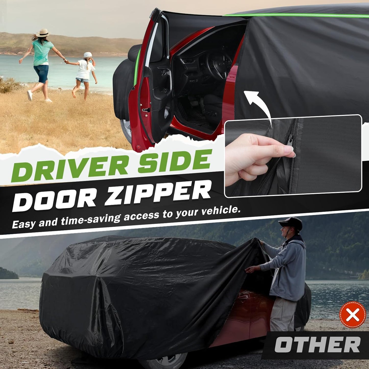 Mixsuper Liner Car Cover for Toyota RAV4 1994-2026, 7 Layers Waterproof Car Cover Accessories for RAV4 with Zipper Door, Windproof Straps, Reflective Strips, Anti-UV, All Weather