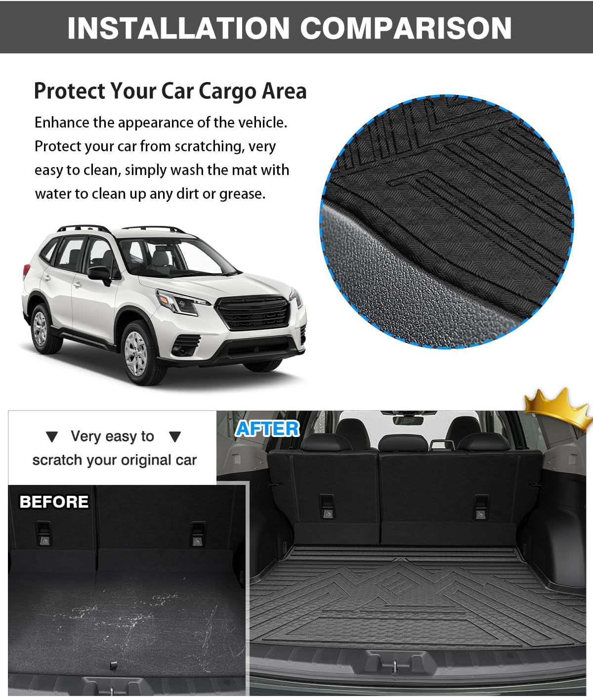 Powerty Floor Mats & Cargo Liner for 2019-2024 Subaru Forester Accessories Cargo Mats TPE All Weather Floor Liners Heavy-Duty Trunk Liners Trunk Mat 3PCS
