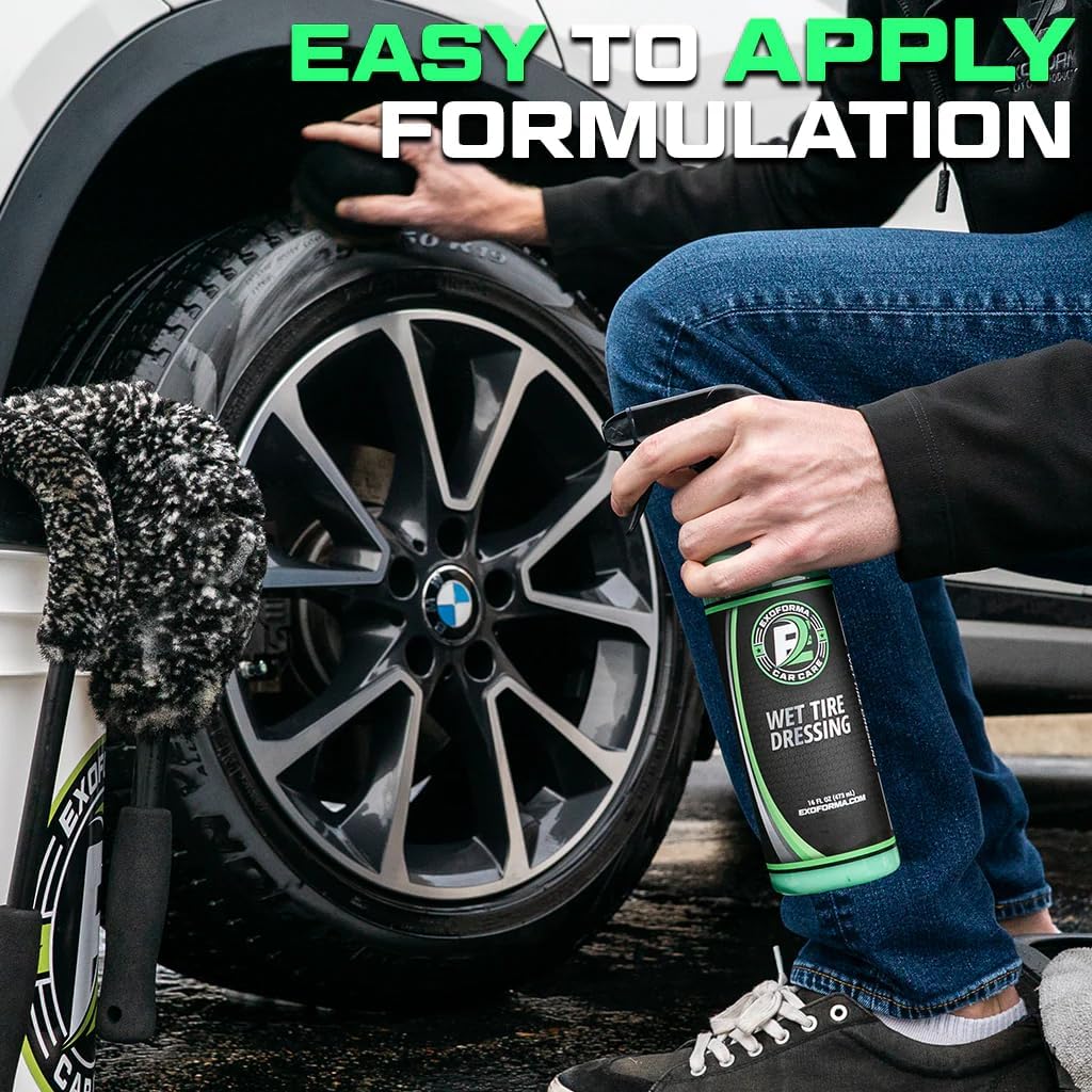 ExoForma Wet Tire Dressing Spray - Extremely High Shine Tire Dressing for That Wet Look - No Sling, Non-Greasy Silicone Formula with UV Protection - Easy to Apply, Minimal Cure Time - 16 fl oz, 2 Pack